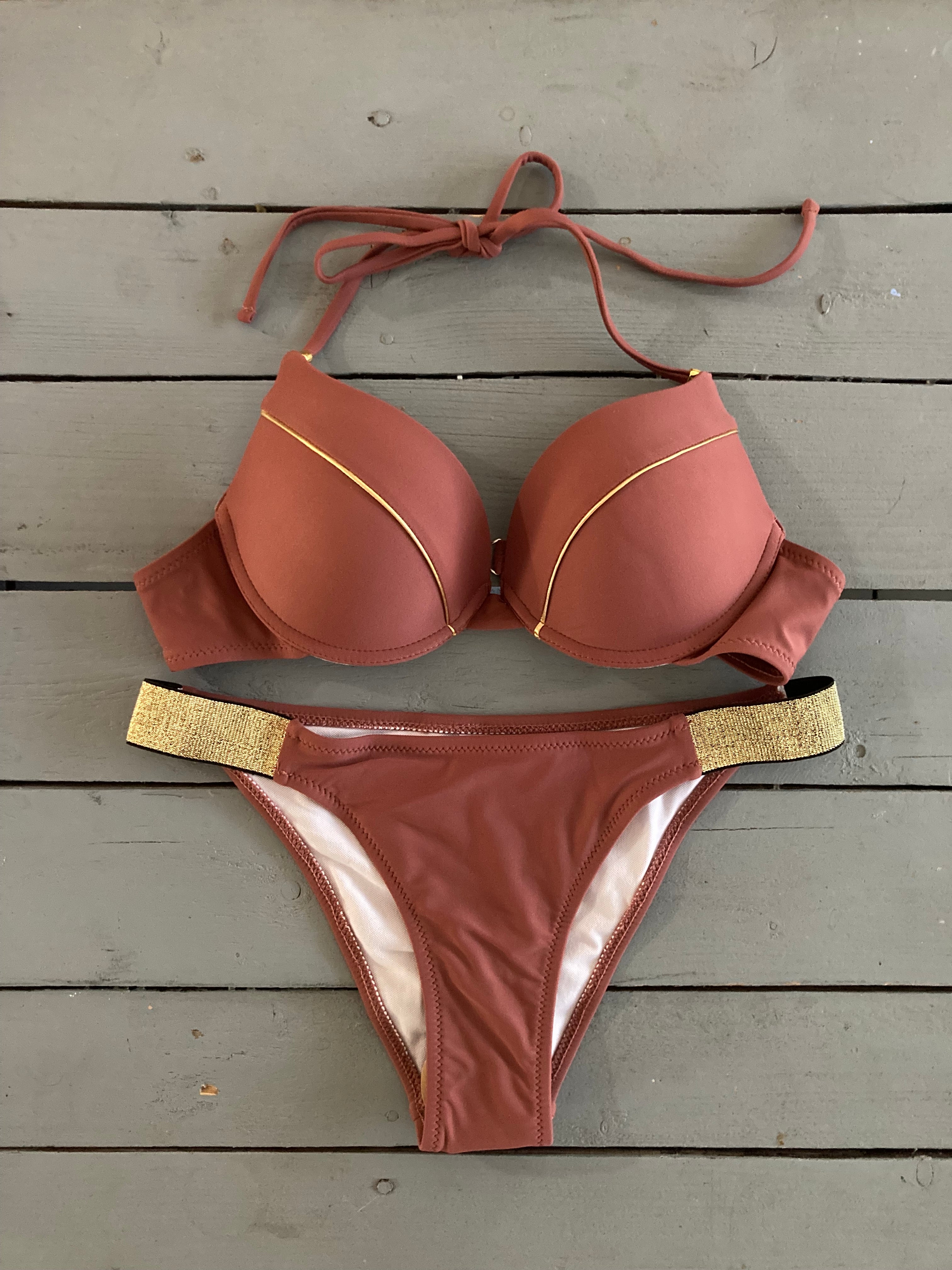 Brown and Gold Bikini Top and Bikini Bottom