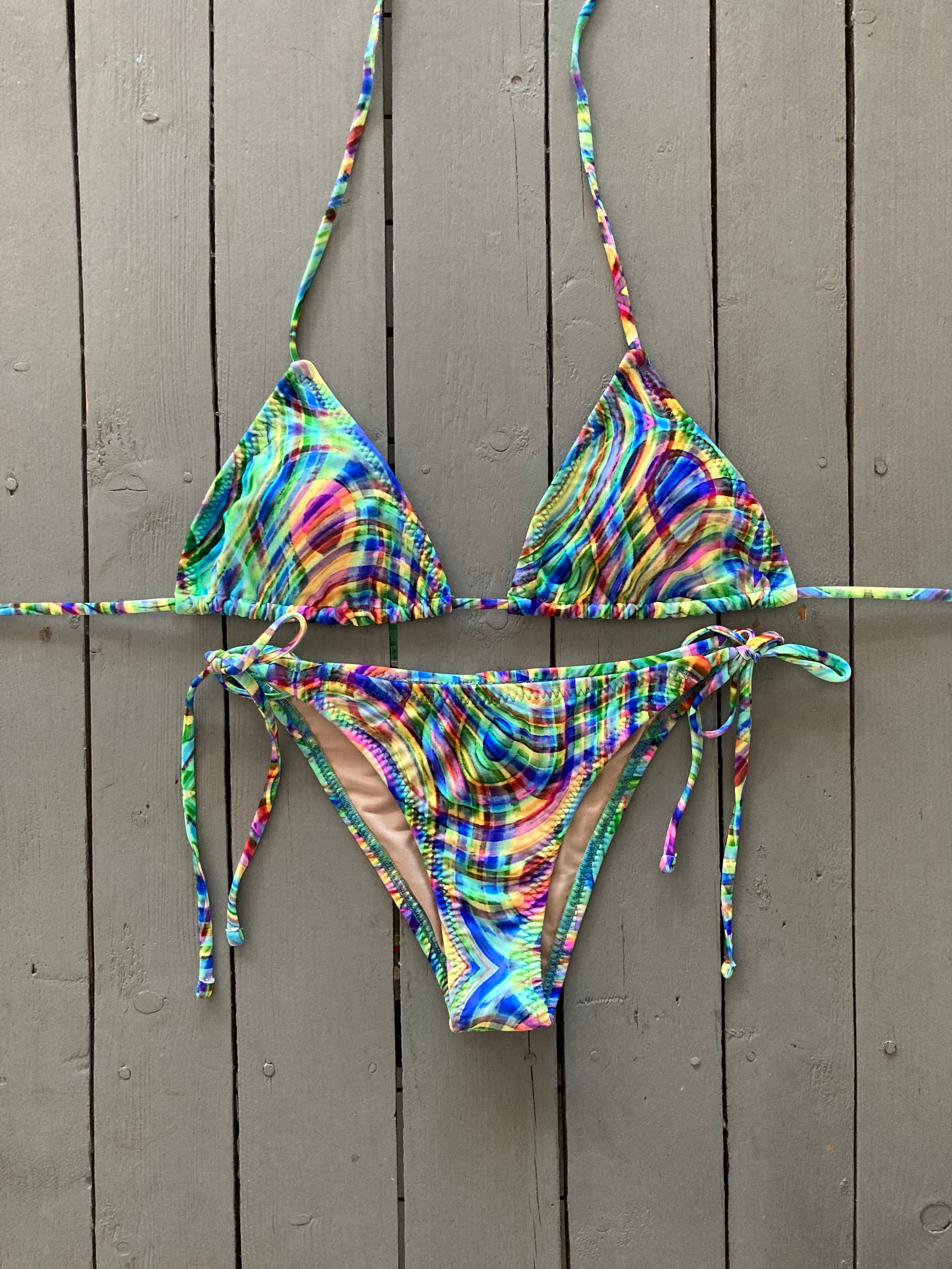 Green Print Triangle Bikini Top