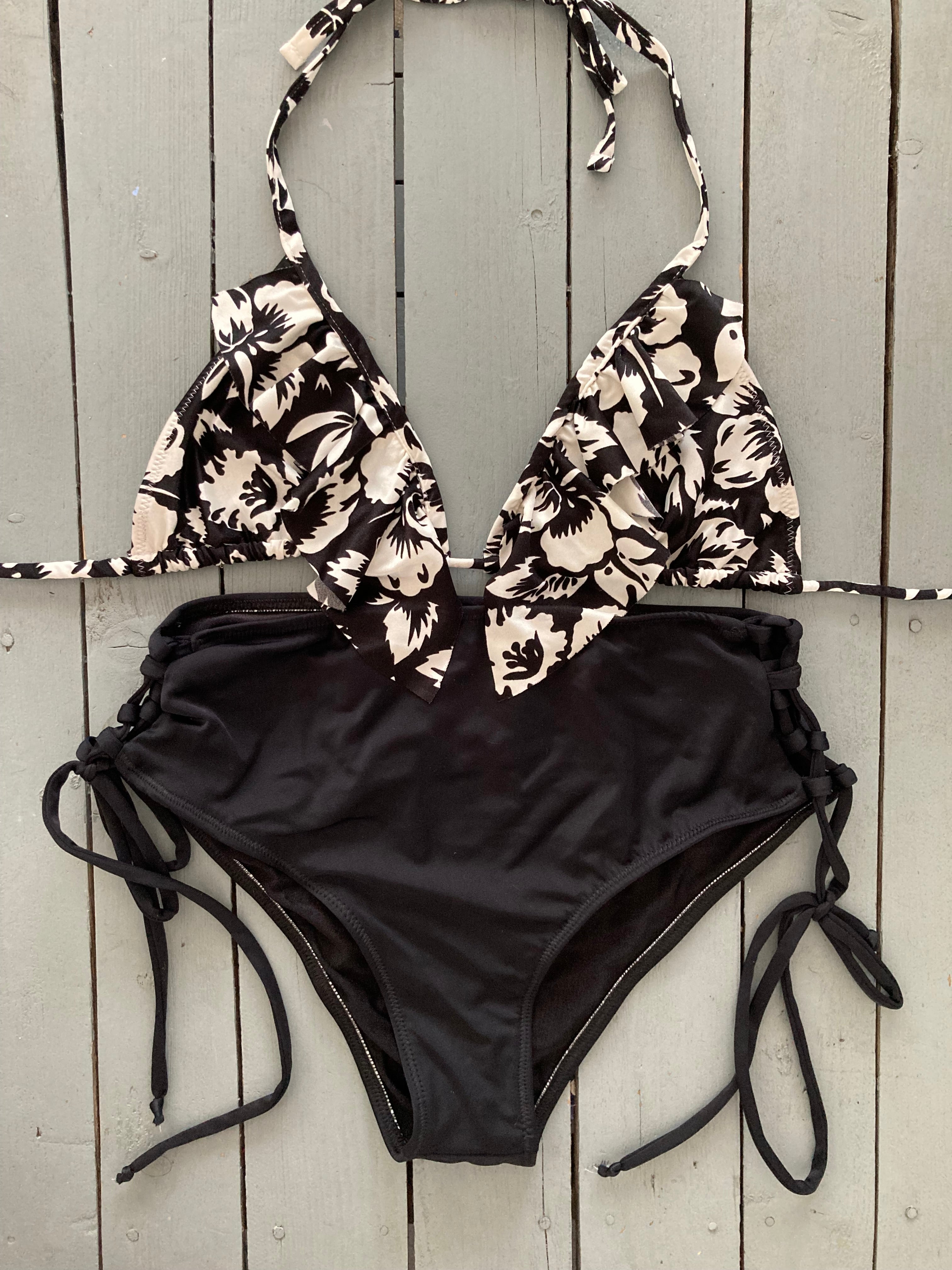 Solid Black High waisted Adjustable Lace Up Bikini Bottom – JillesBikinis