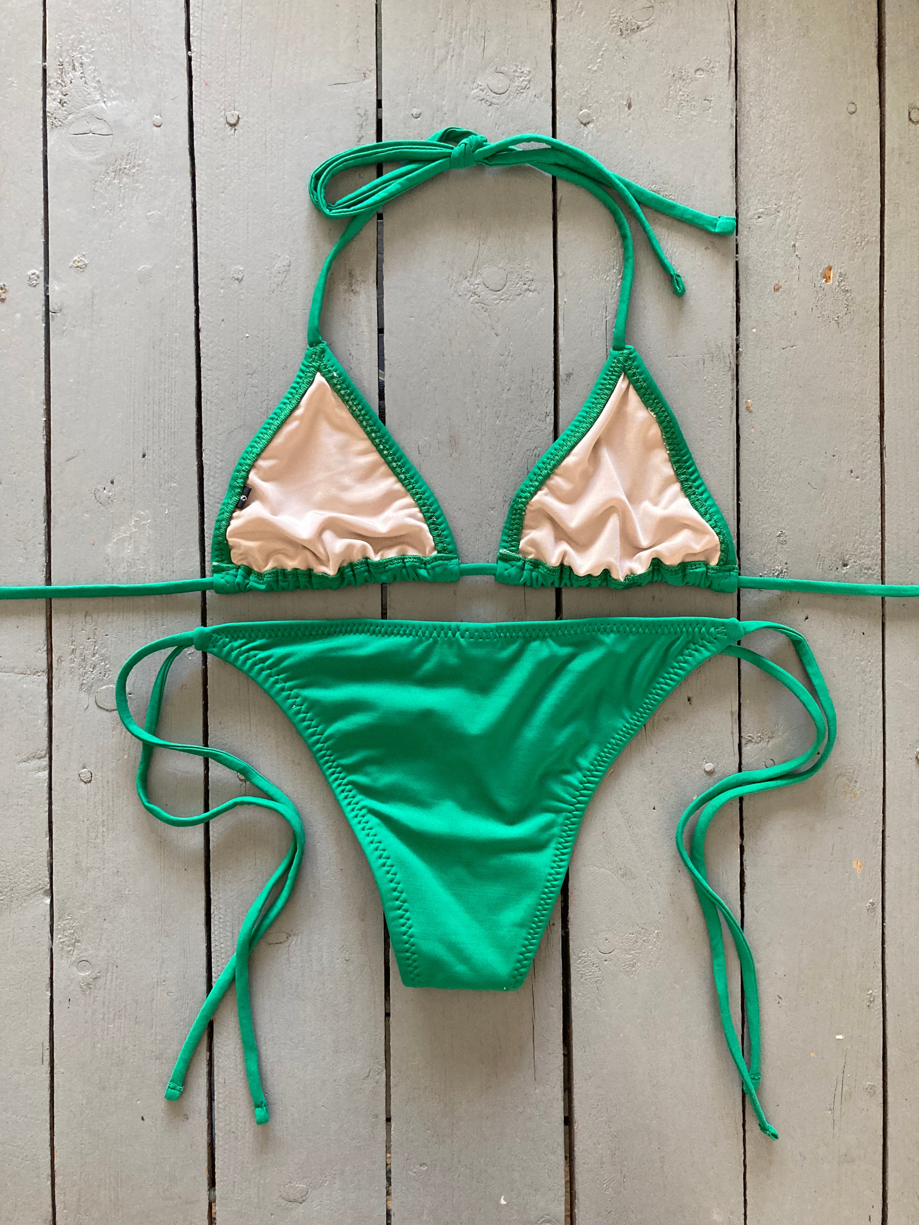 Solid Green Spaghetti Ties Bikini Bottom