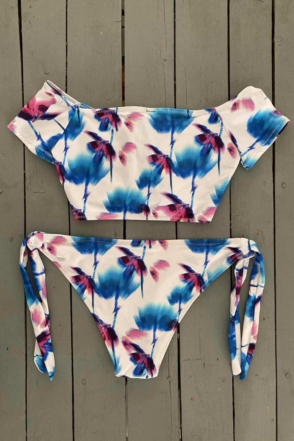 Floral Short Sleeve Bikini Crop Top - JillesBikinis