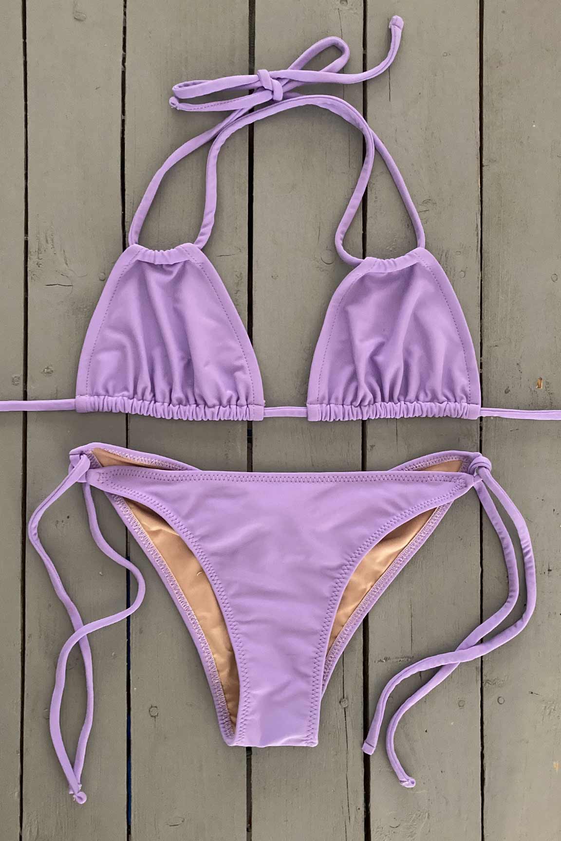 Enjoy days at the beach or pool in this lavender double string triangle bikini top. Made with the finest quality of soft and stretchy Lycra to achieve the best fit. Order yours today. @jillesbikinis 