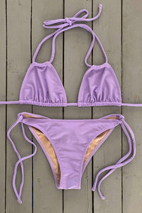 Enjoy days at the beach or pool in this lavender double string triangle bikini top. Made with the finest quality of soft and stretchy Lycra to achieve the best fit. Order yours today. @jillesbikinis 