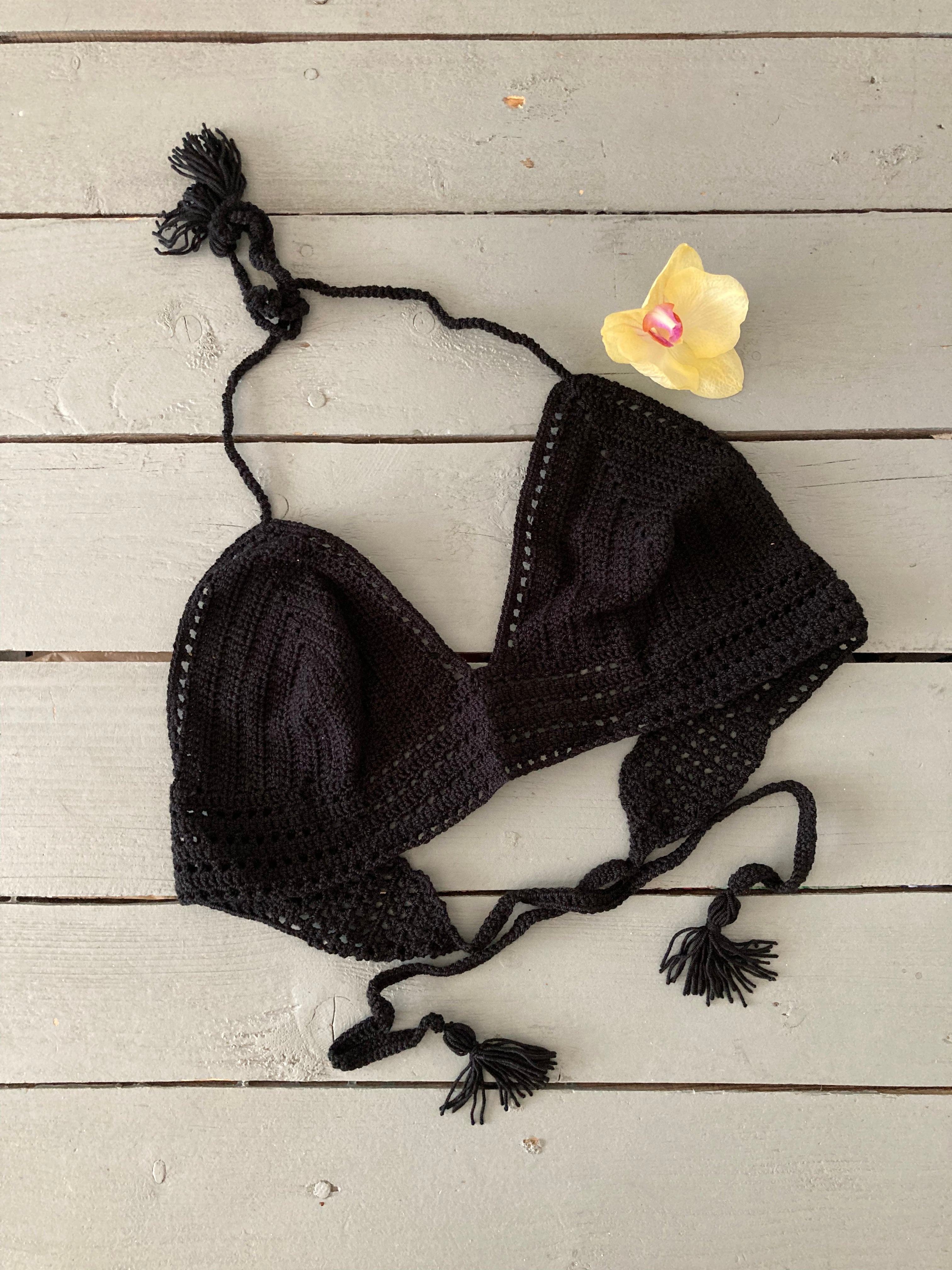 Black Crochet Bikini Top