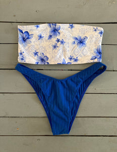 Blue Floral Bandeau Bikini Top