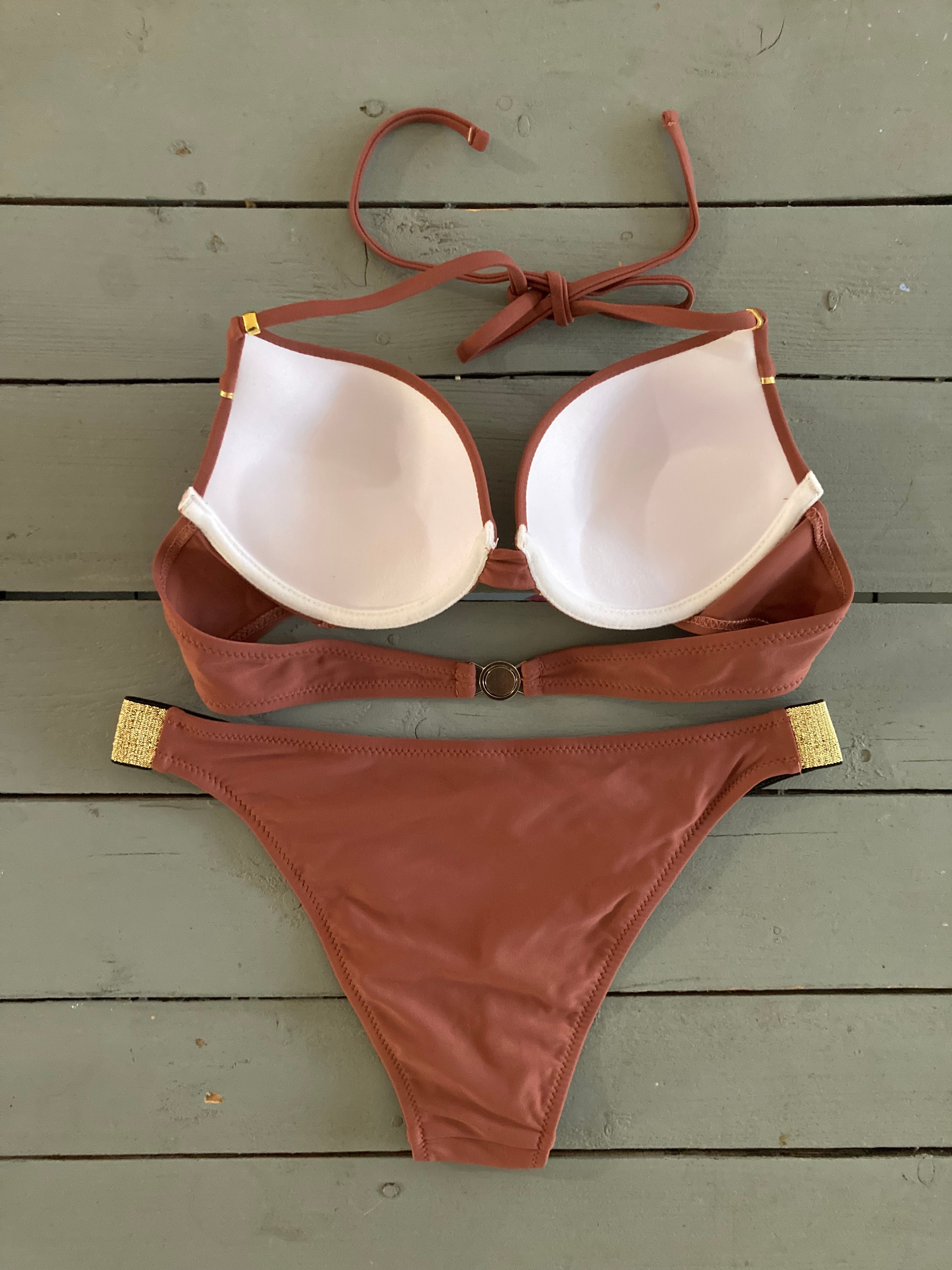 Brown and Gold Bikini Top and Bikini Bottom