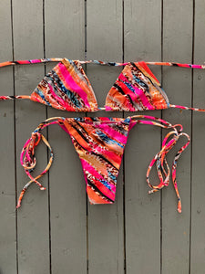 Pink and Brown Animal Print Double String Triangle Bikini Top
