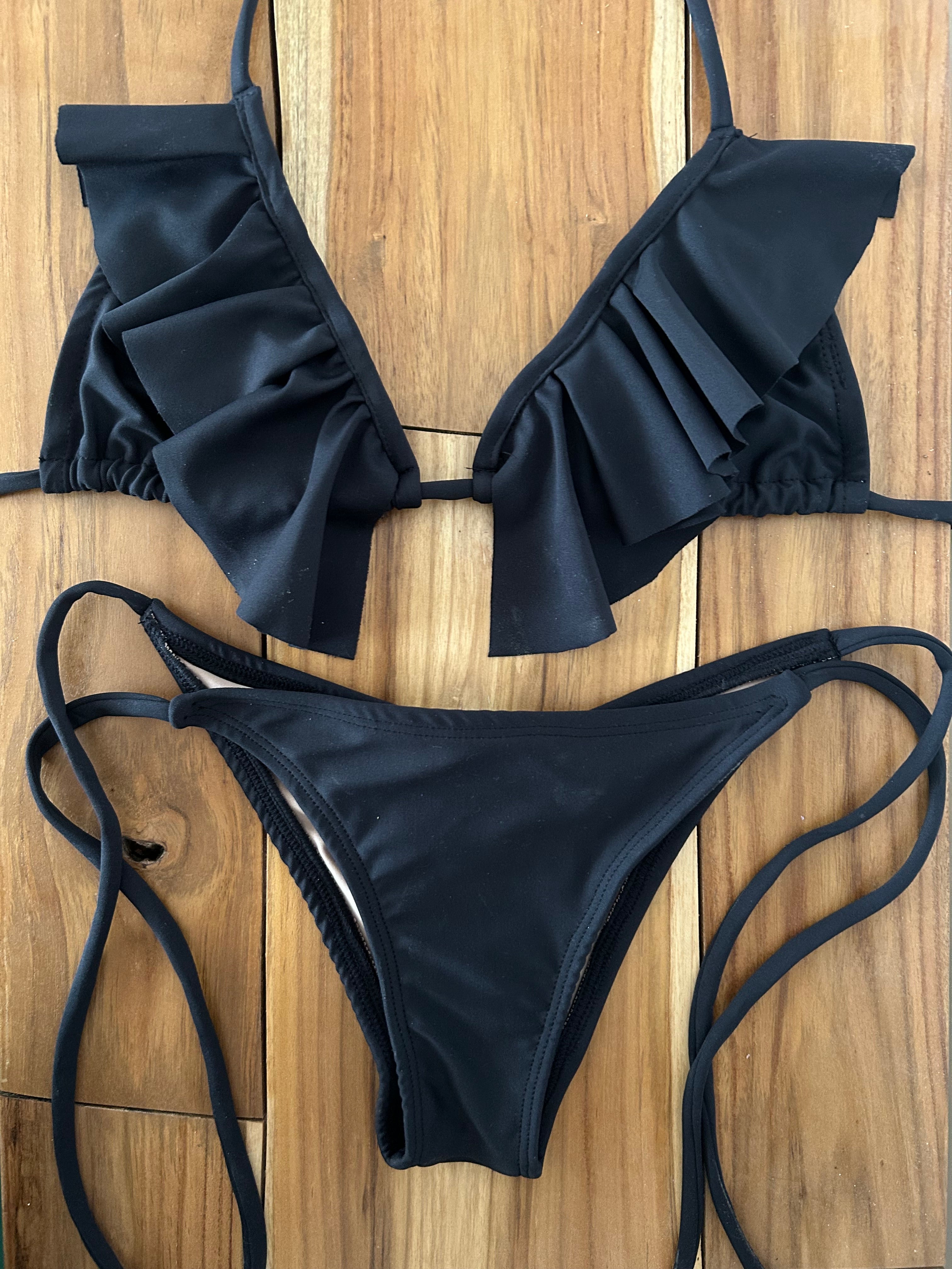 Black Spaghetti Bikini Bottom w/Scrunch