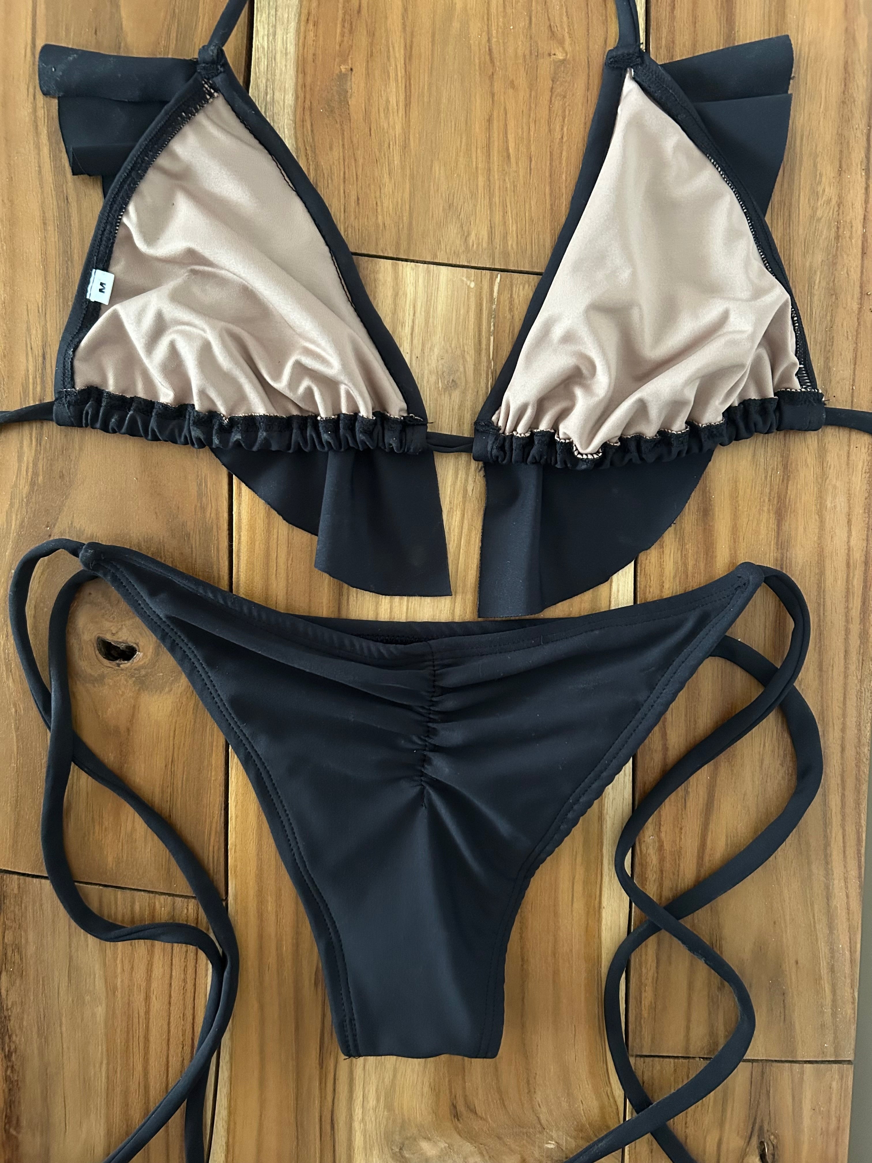 Black Spaghetti Bikini Bottom w/Scrunch
