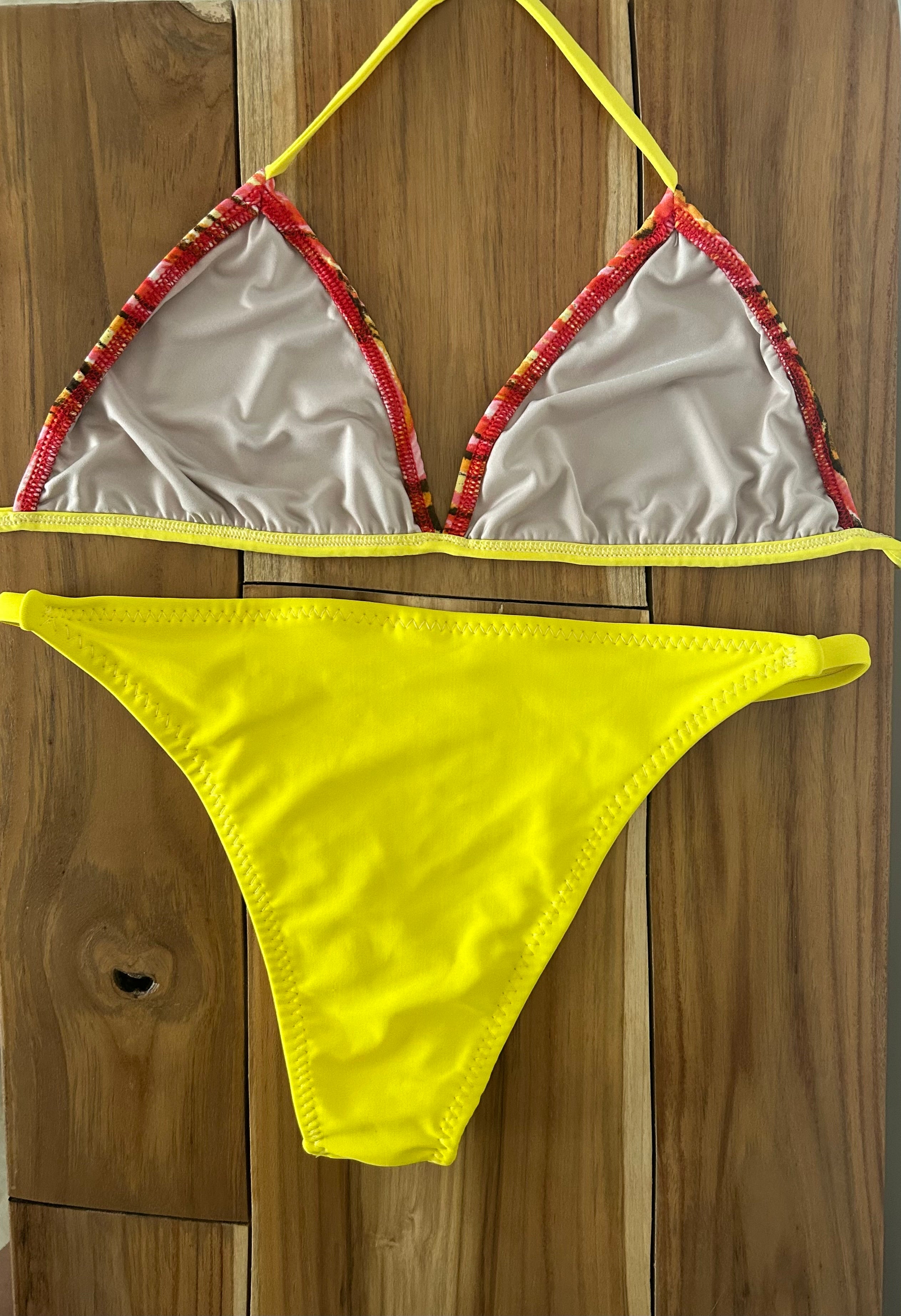 Orange Swirls Non-Adjustable Triangle Bikinis Top