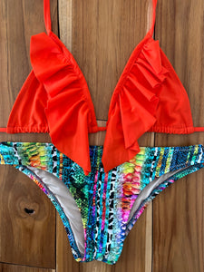 Bright Orange Adjustable Ruffle Bikini Top