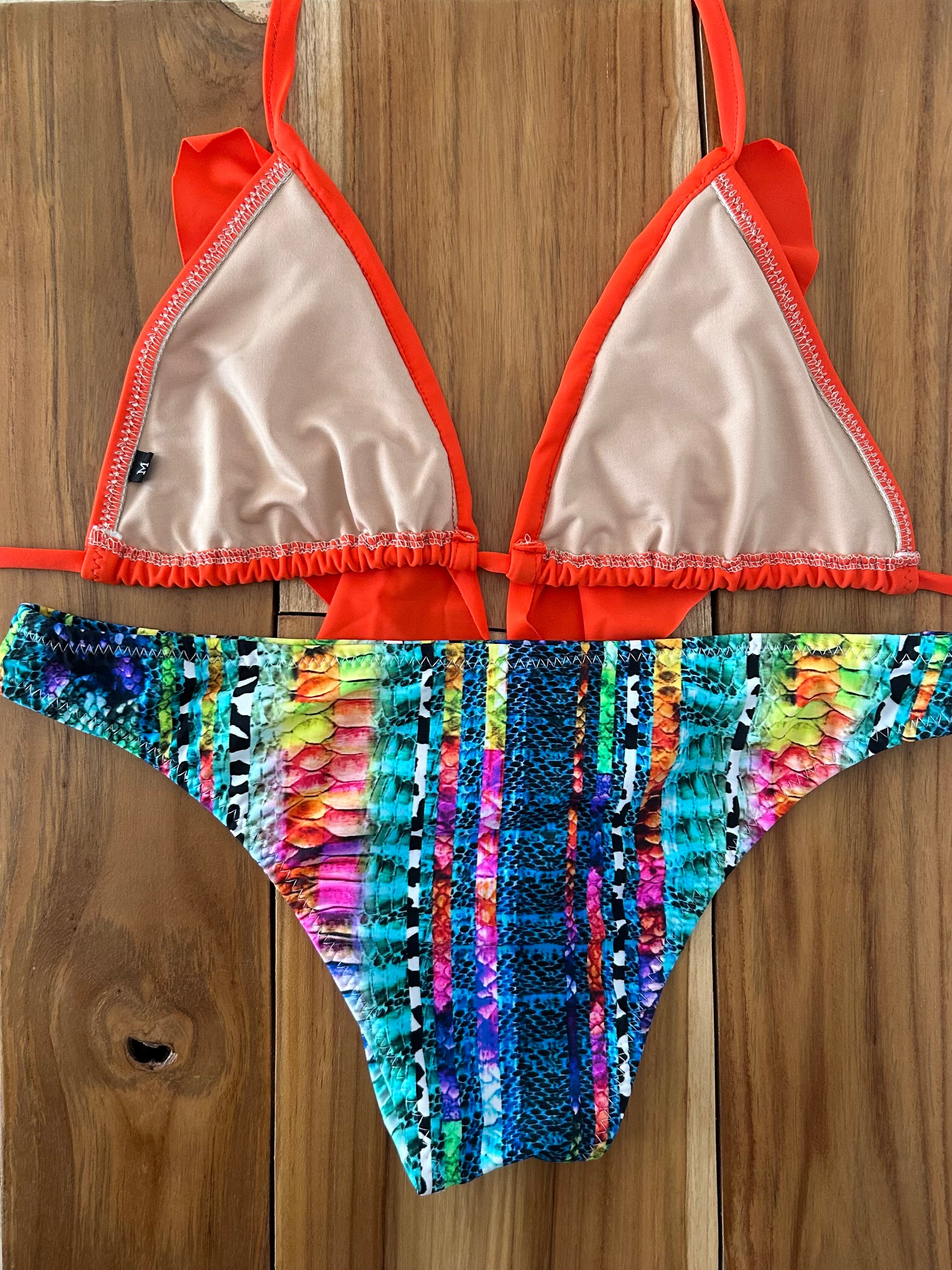 Bright Orange Adjustable Ruffle Bikini Top