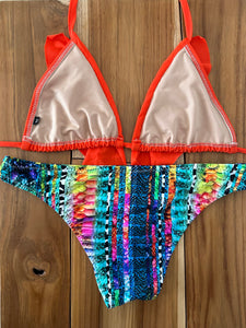 Bright Orange Adjustable Ruffle Bikini Top