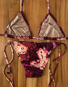 Burgundy Paisley Spaghetti Bikini Bottom w/Scrunch