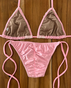 Pink Lace Spaghetti Ties Bikini Bottom