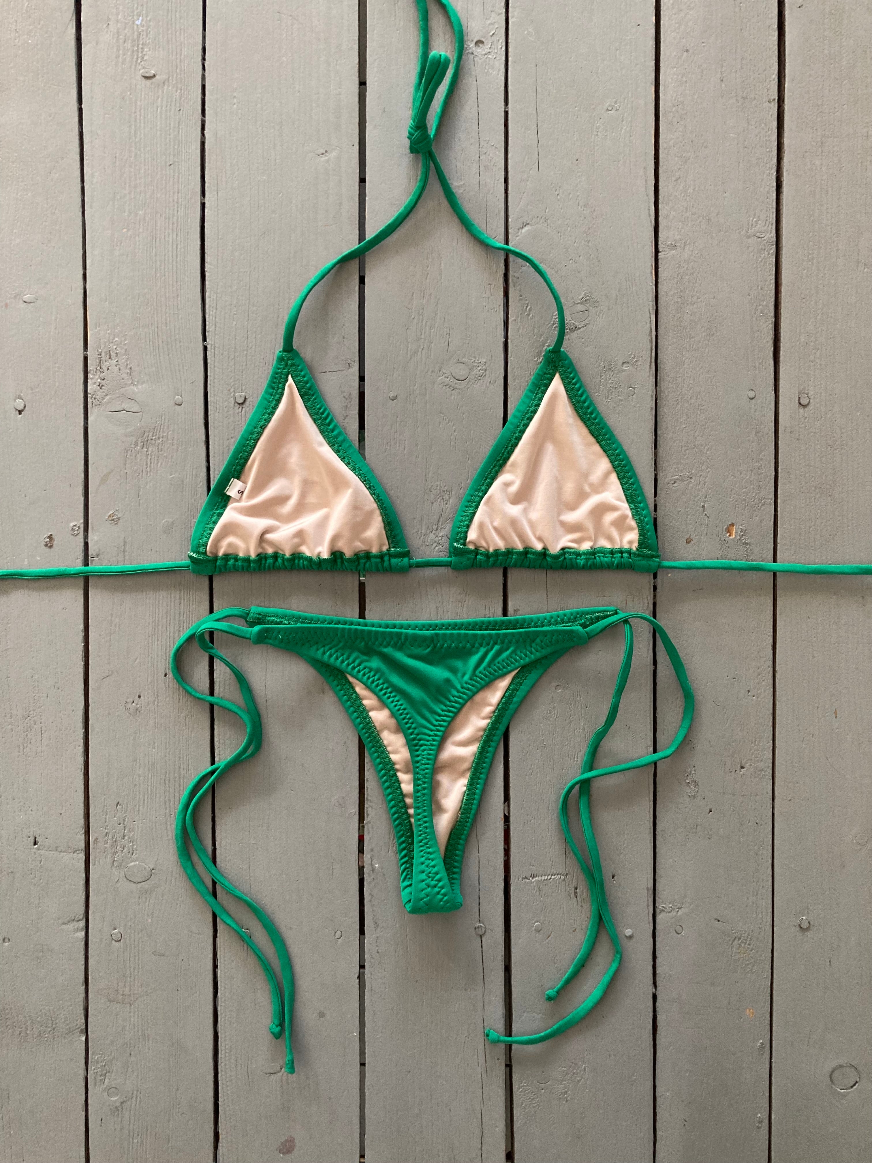 Solid Green Triangle Bikini Top
