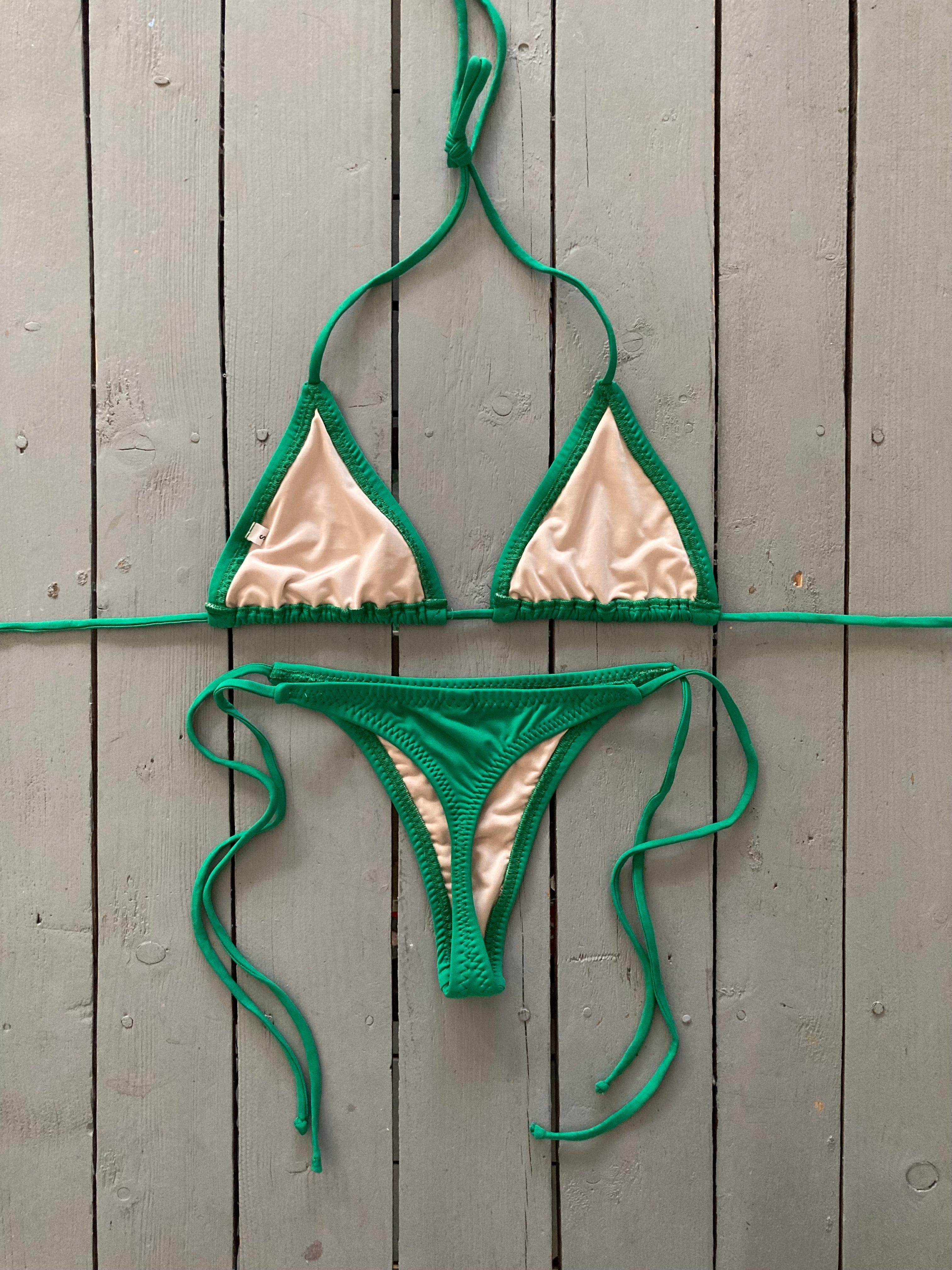 Solid Dark Green Thong w/Spaghetti Ties