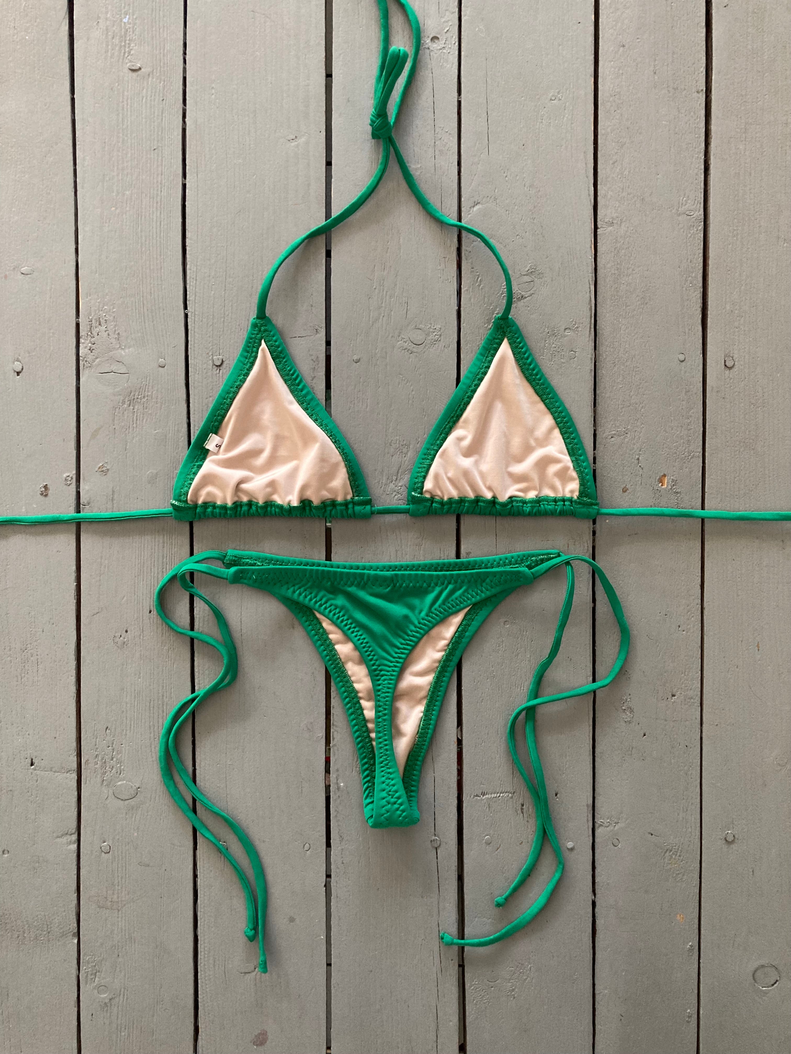 Solid Green Thong w/Spaghetti Ties