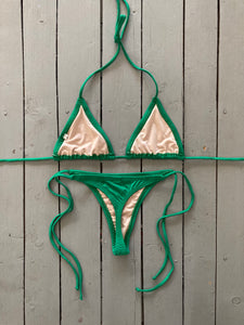 Solid Green Thong w/Spaghetti Ties