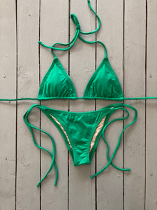 Solid Green Spaghetti Ties Bikini Bottom