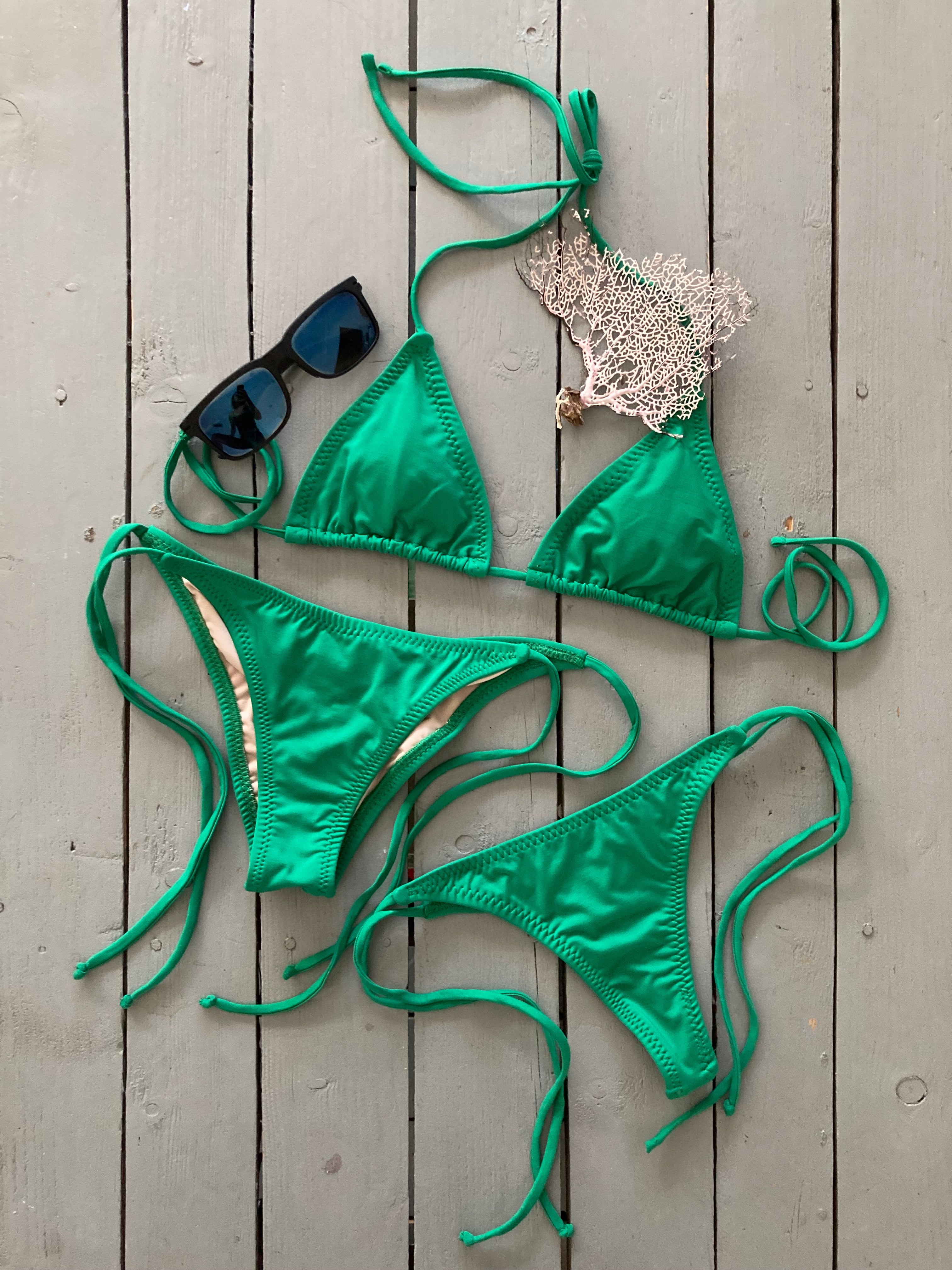 Solid Green Triangle Bikini Top