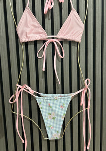 Blue Plaid Cinched Thong Bikini Bottom