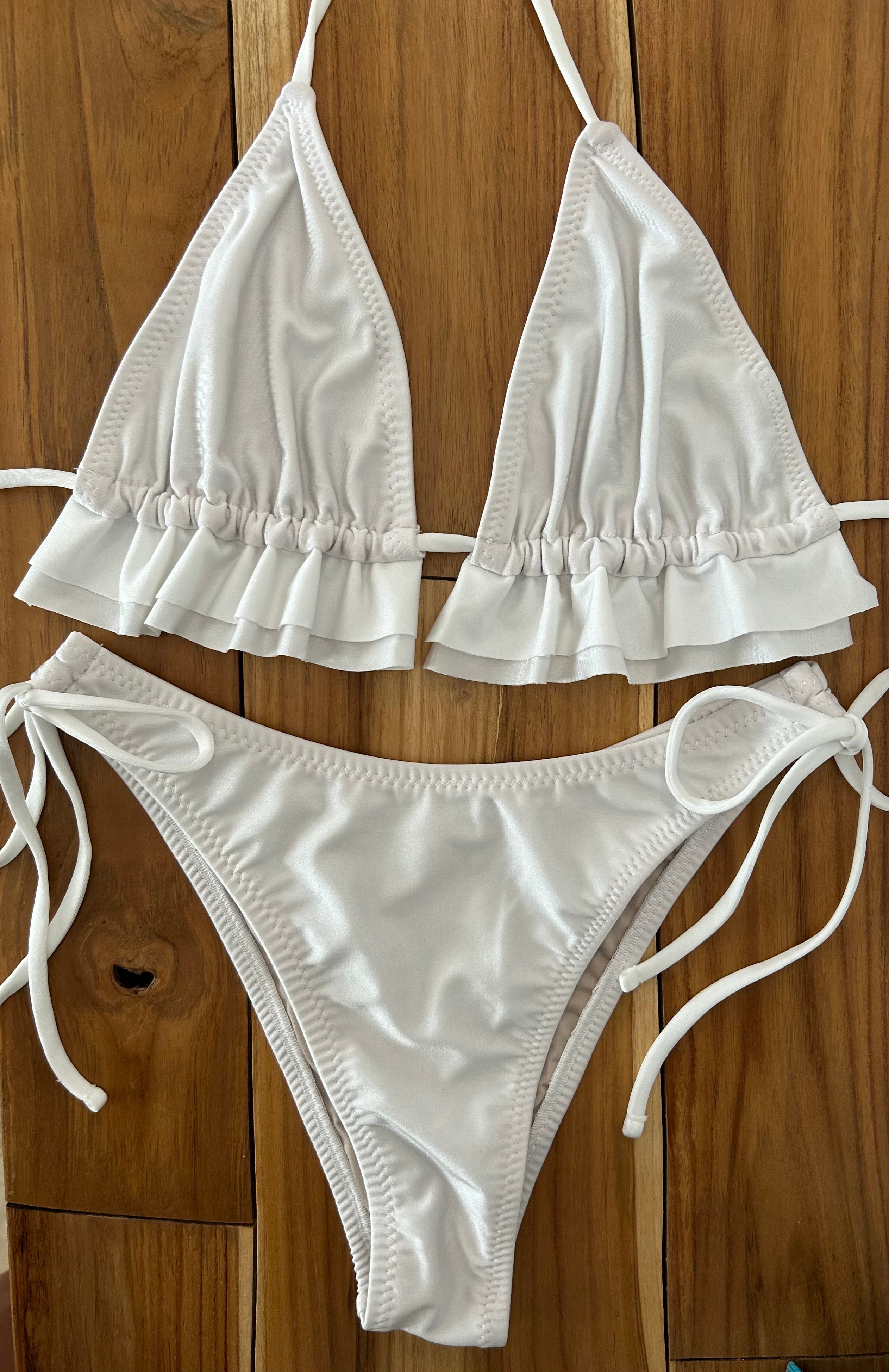 Bridal White Double Ruffle Bikini Top