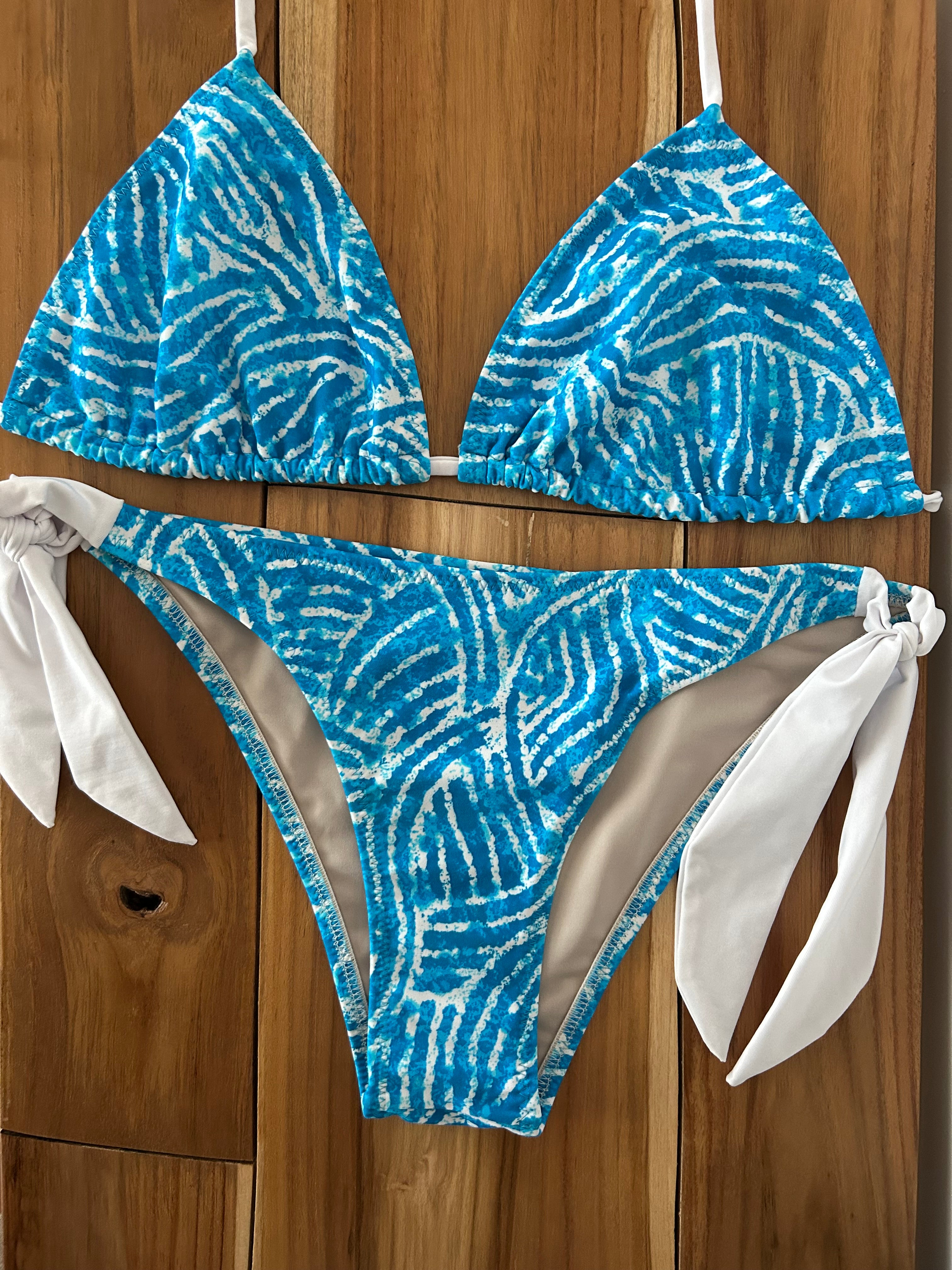 Blue Wave Banana Ties Bikini Bottom