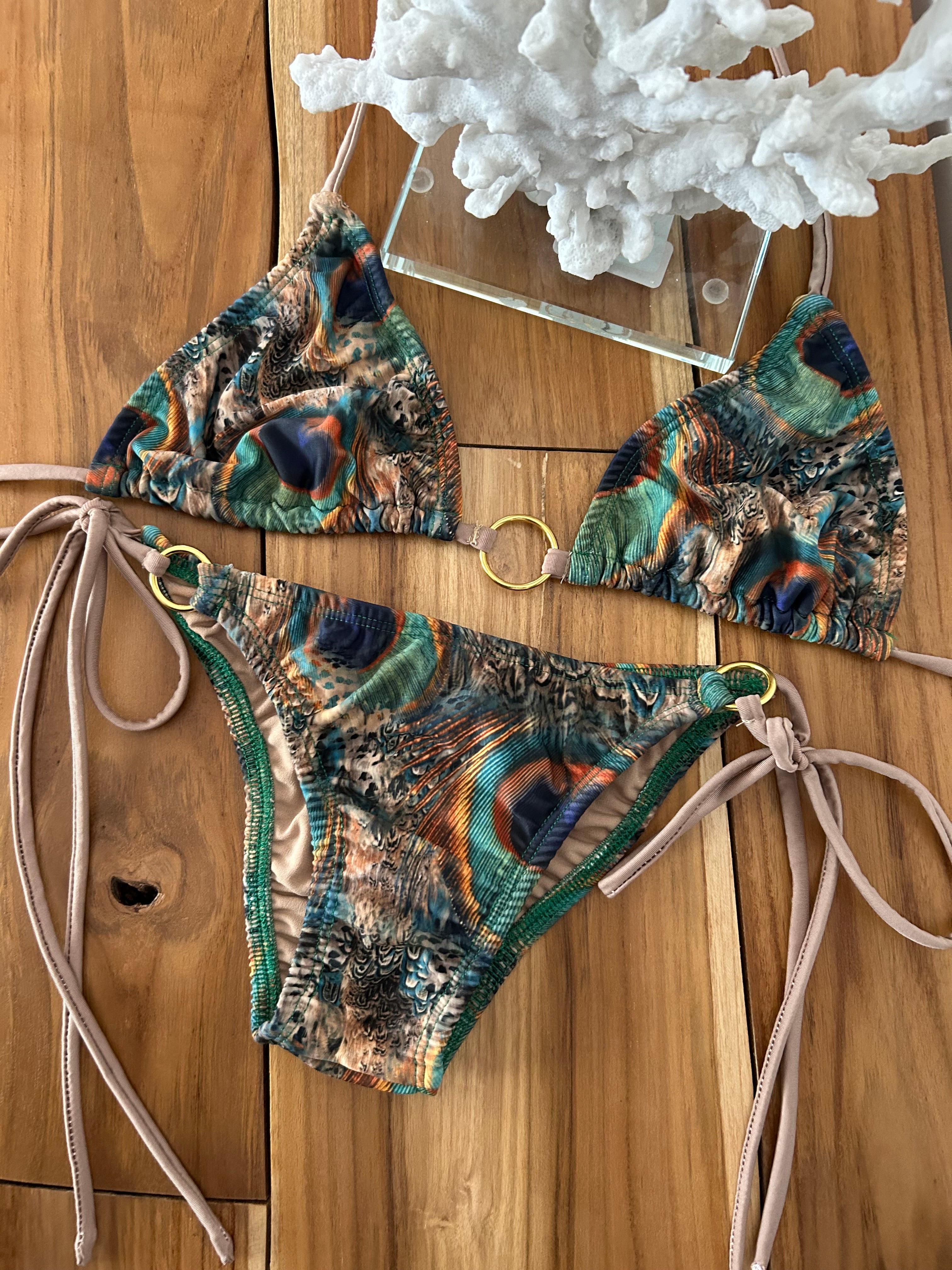Peacock w/Gold Accessories Triangle Bikini Top