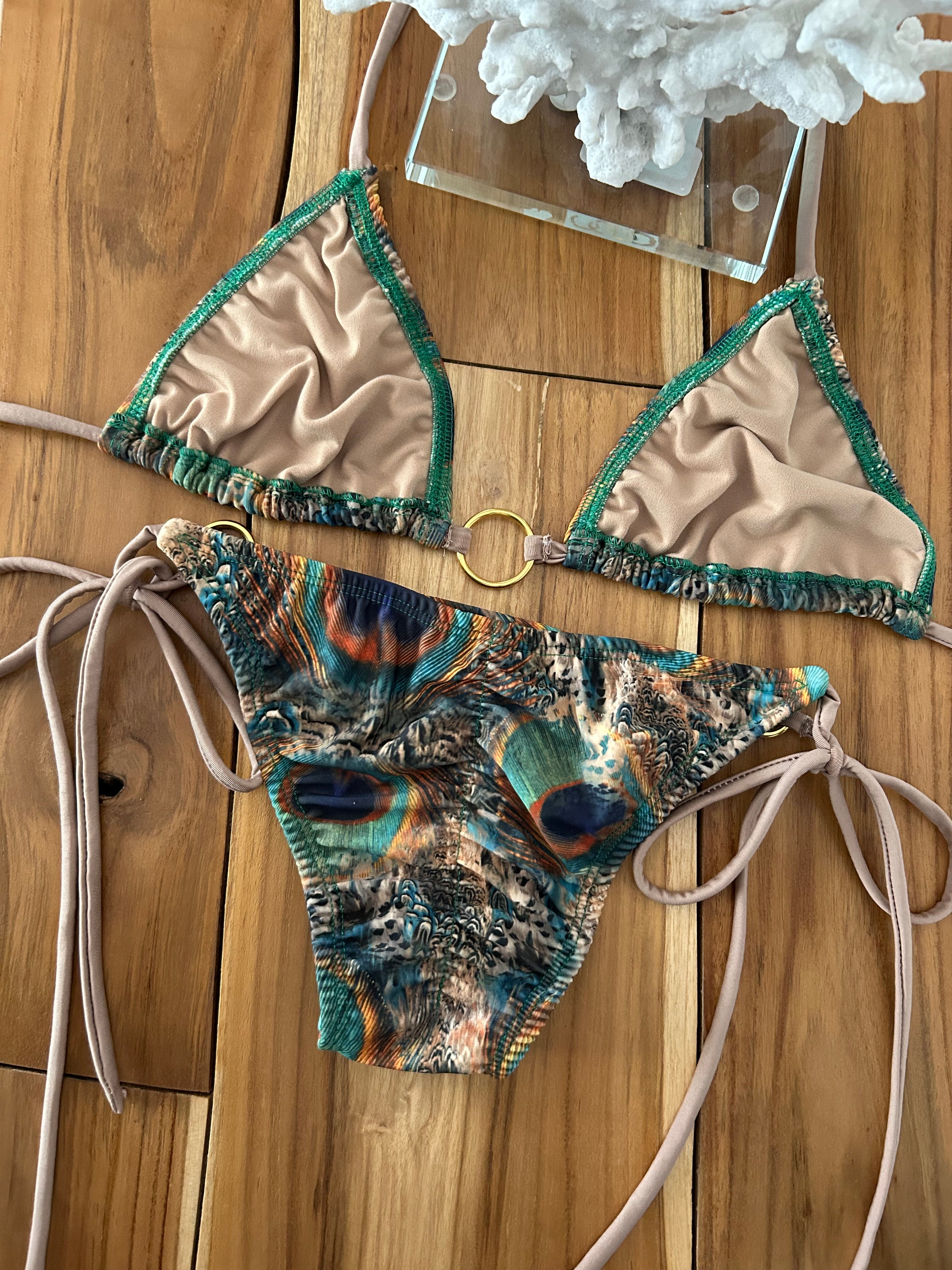 Peacock w/Gold Accessories Triangle Bikini Top