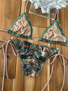 Peacock w/Gold Accessories Triangle Bikini Top