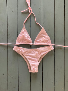 Shiny Baby Pink Adjustable Triangle Bikini Top