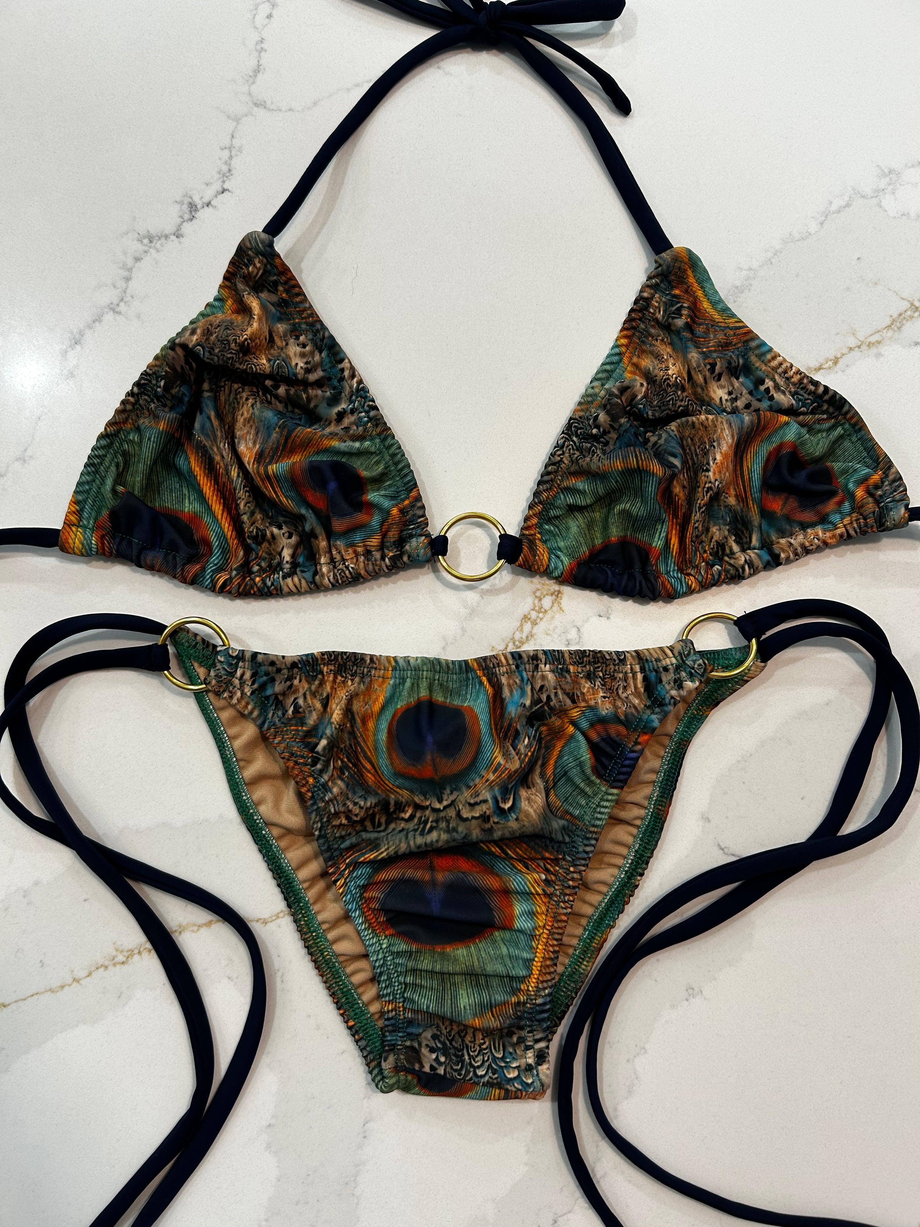 Peacock w/Gold Accessories Triangle Bikini Top