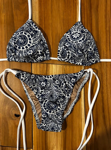 Navy Blue Print Triangle Bikini Top