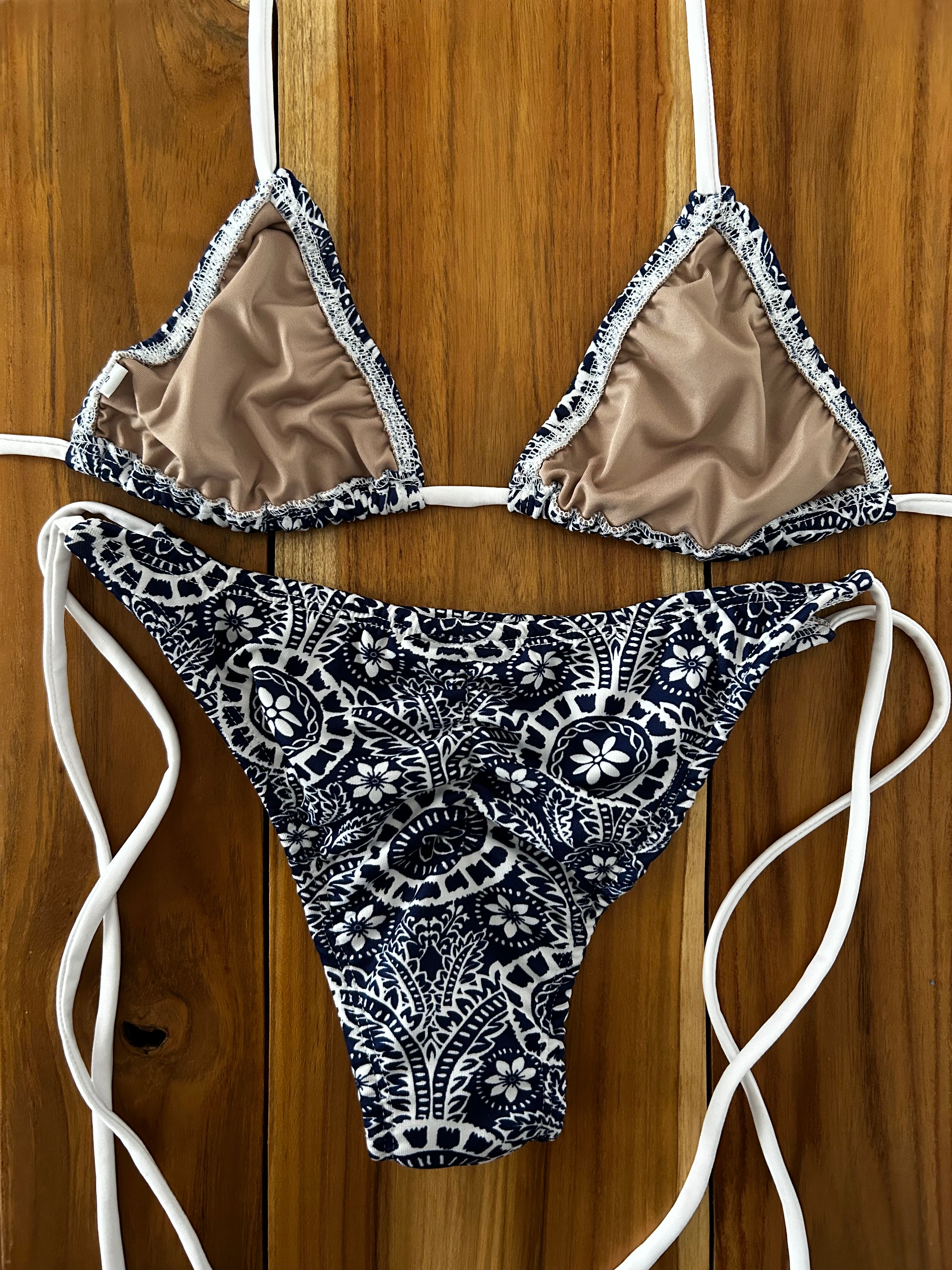 Navy Blue Print Spaghetti Bikini Bottom