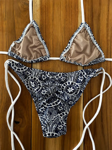 Navy Blue Print Spaghetti Bikini Bottom