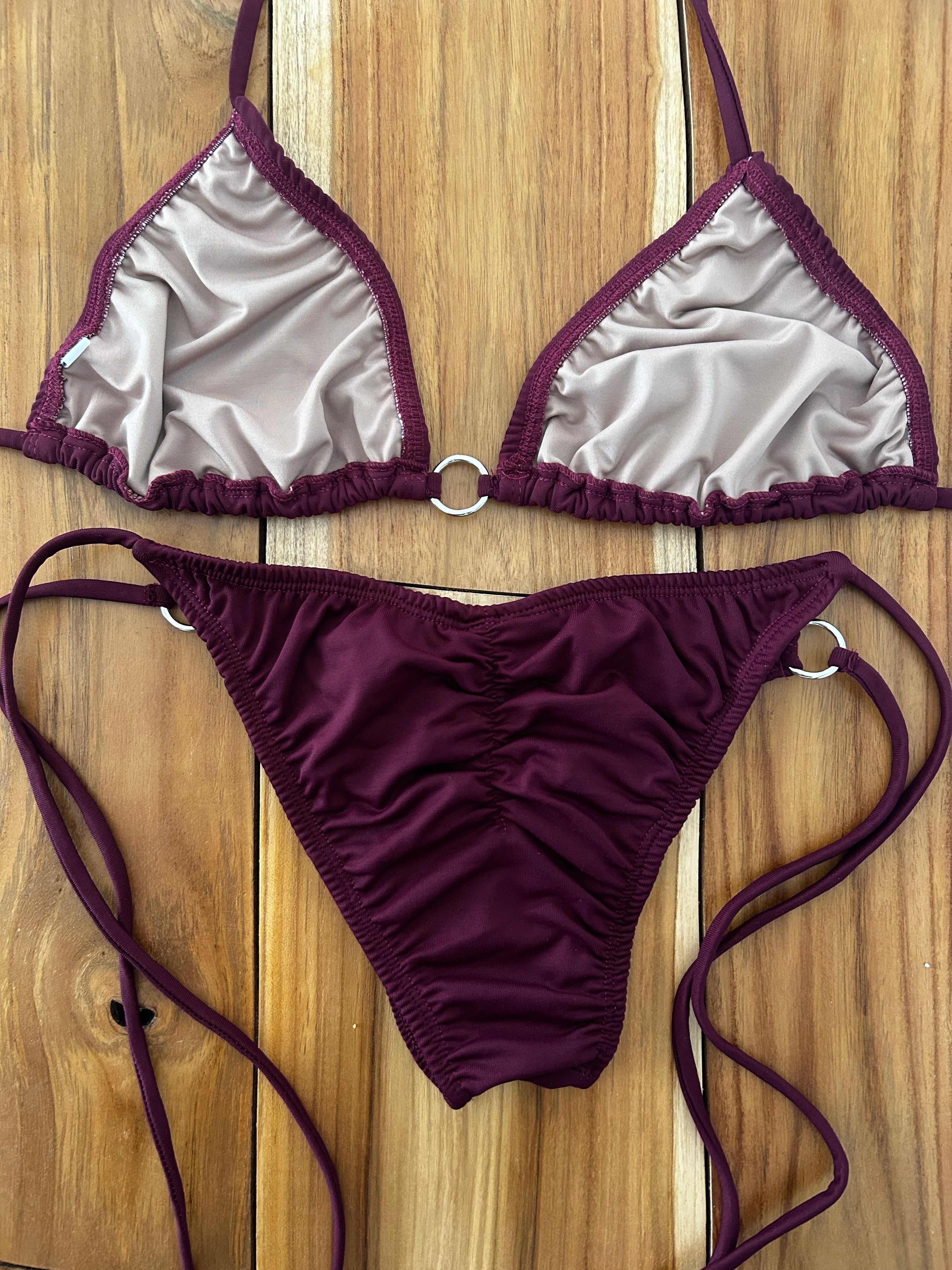 Solid Burgundy Triangle Bikini Top w/Accessories