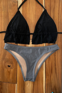Black Double Ruffle Bikini Top