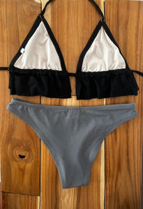 Black Double Ruffle Bikini Top