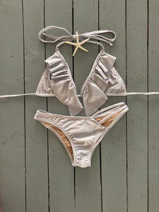 Silver Triangle Bikini Top w/Ruffle Accent