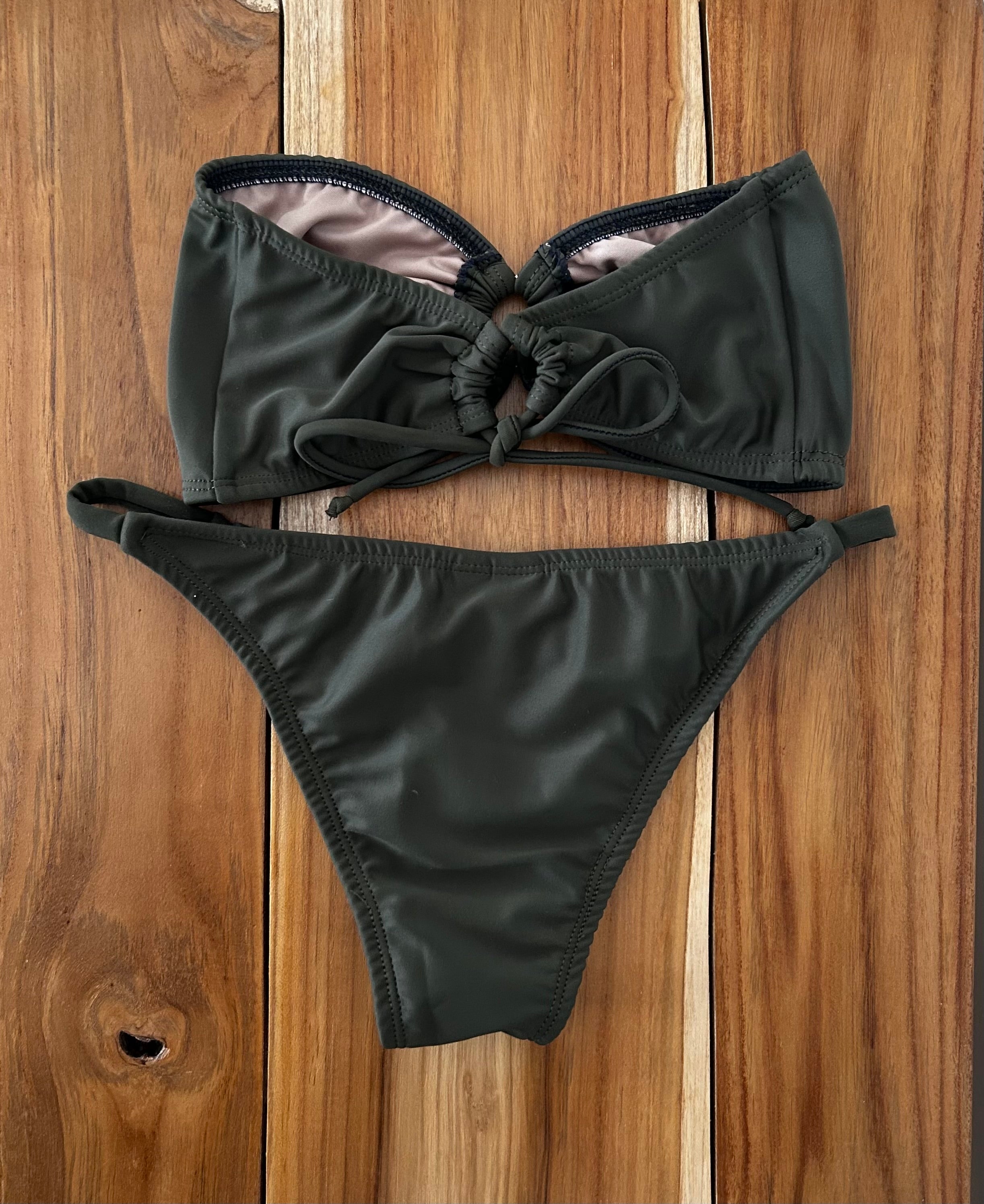 Olive Green Strapless Bikini Top