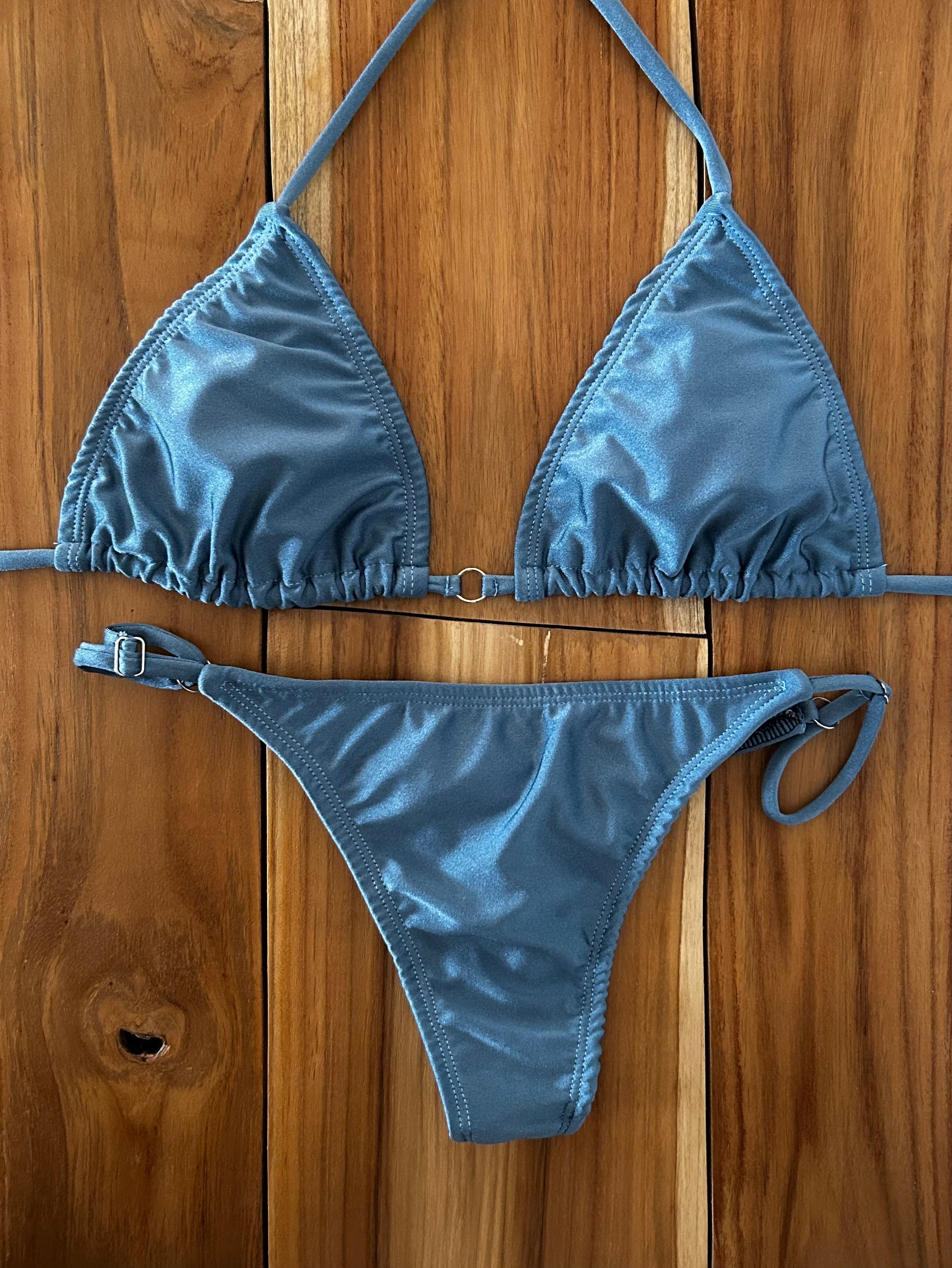 Slate Blue Adjustable Thong Bikini Bottom