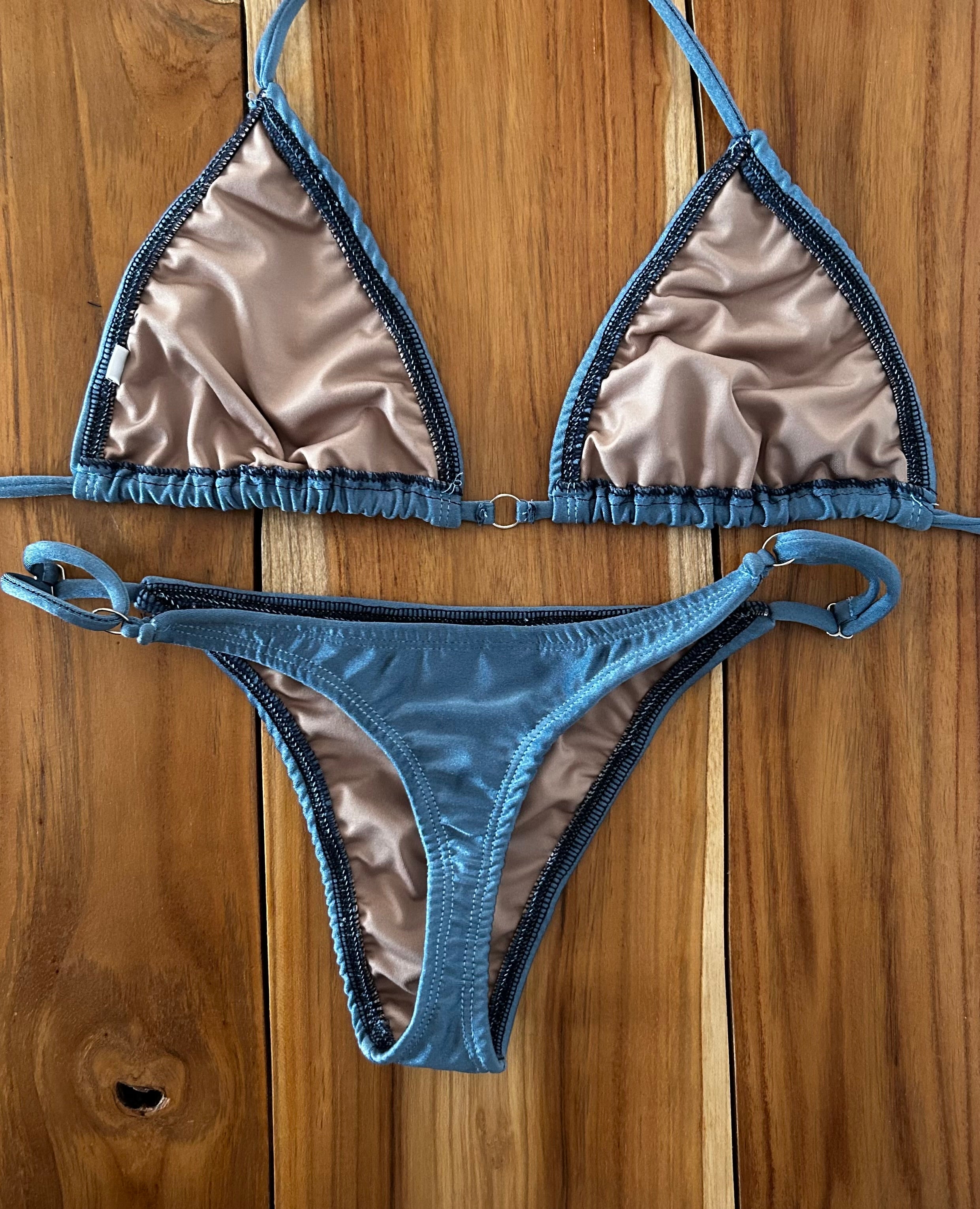 Slate Blue Adjustable Thong Bikini Bottom