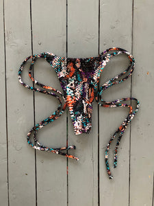 Black Multi-Colored Snakeskin Cinched Thong Bikini Bottom