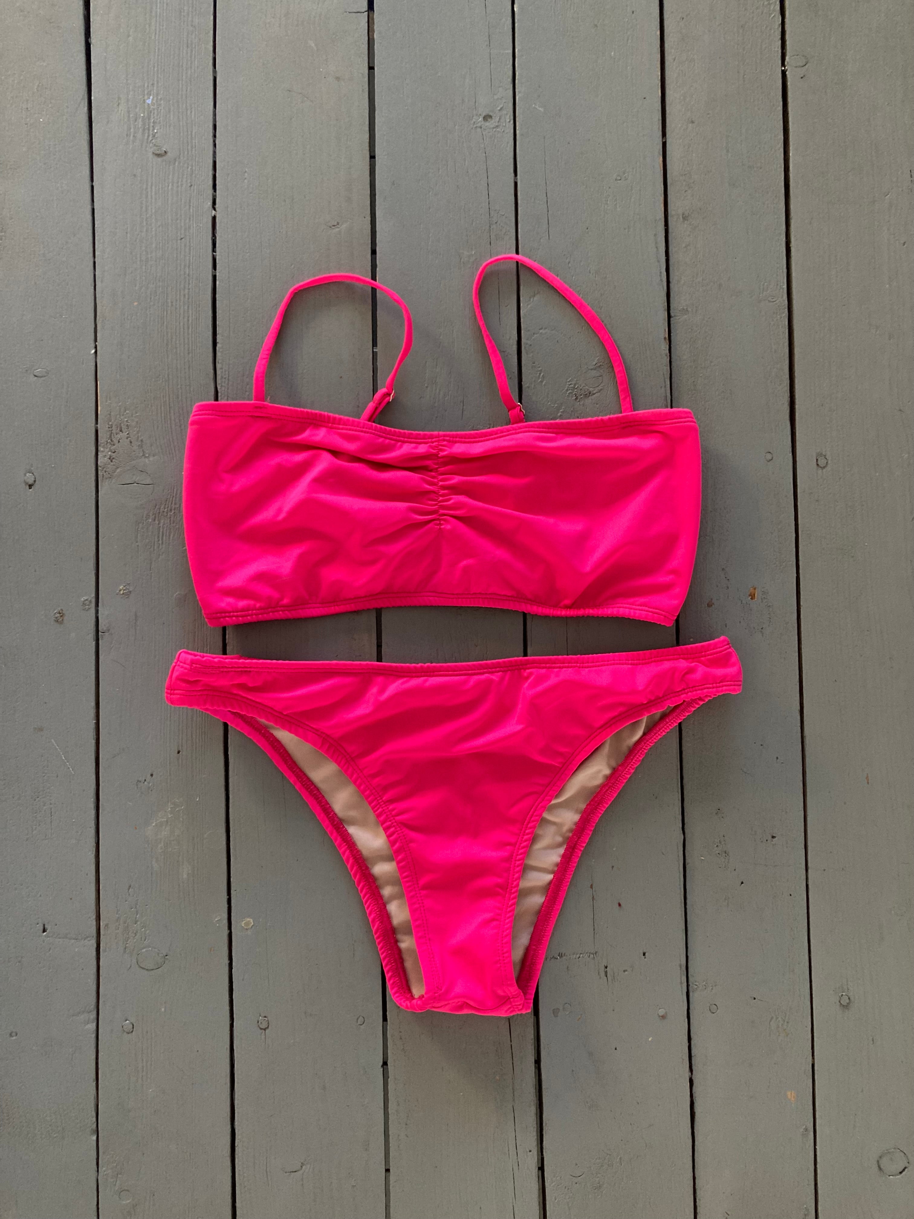 Watermelon Pink Bandeau Top and Classic Bikini Bottom Set
