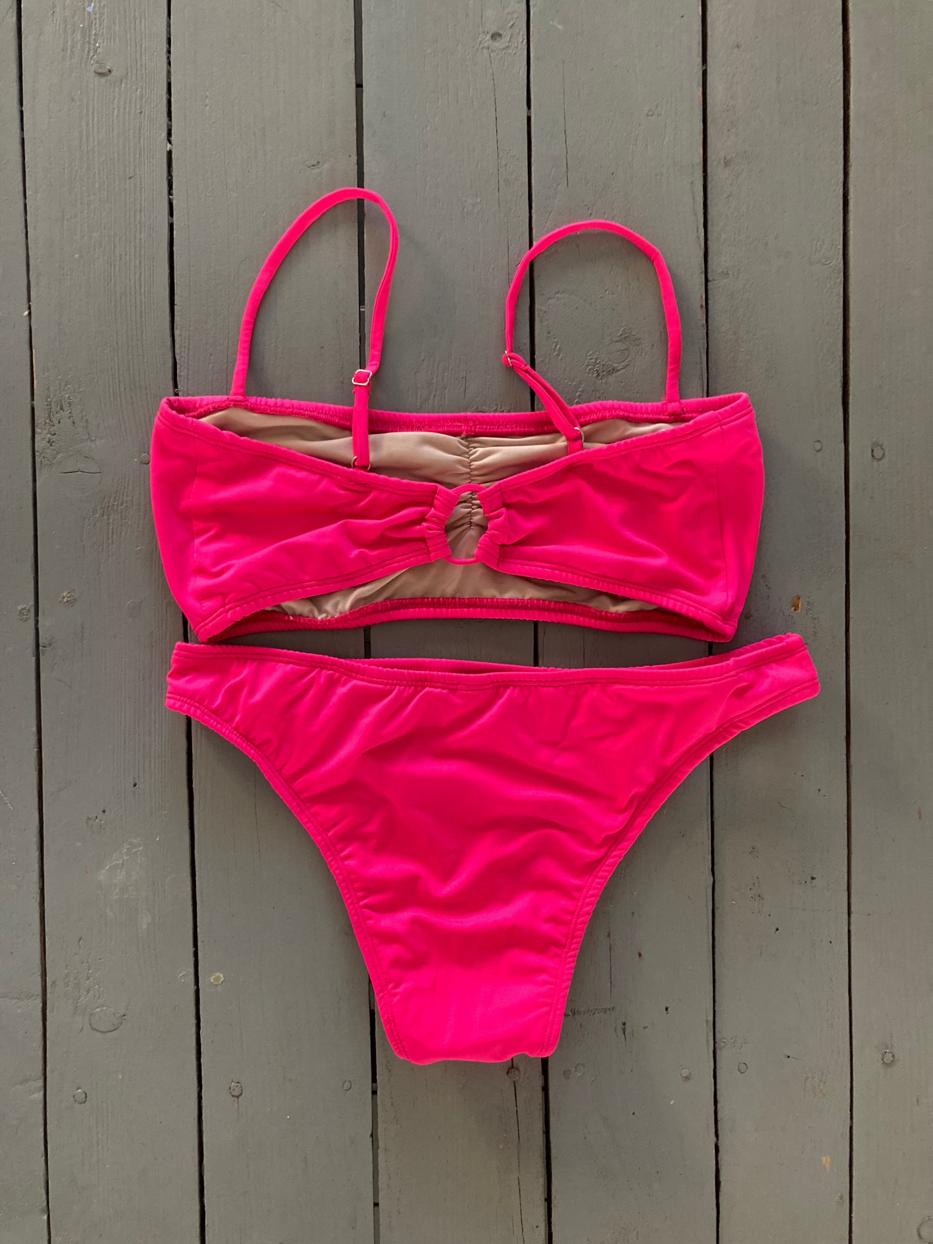 Watermelon Pink Bandeau Top and Classic Bikini Bottom Set