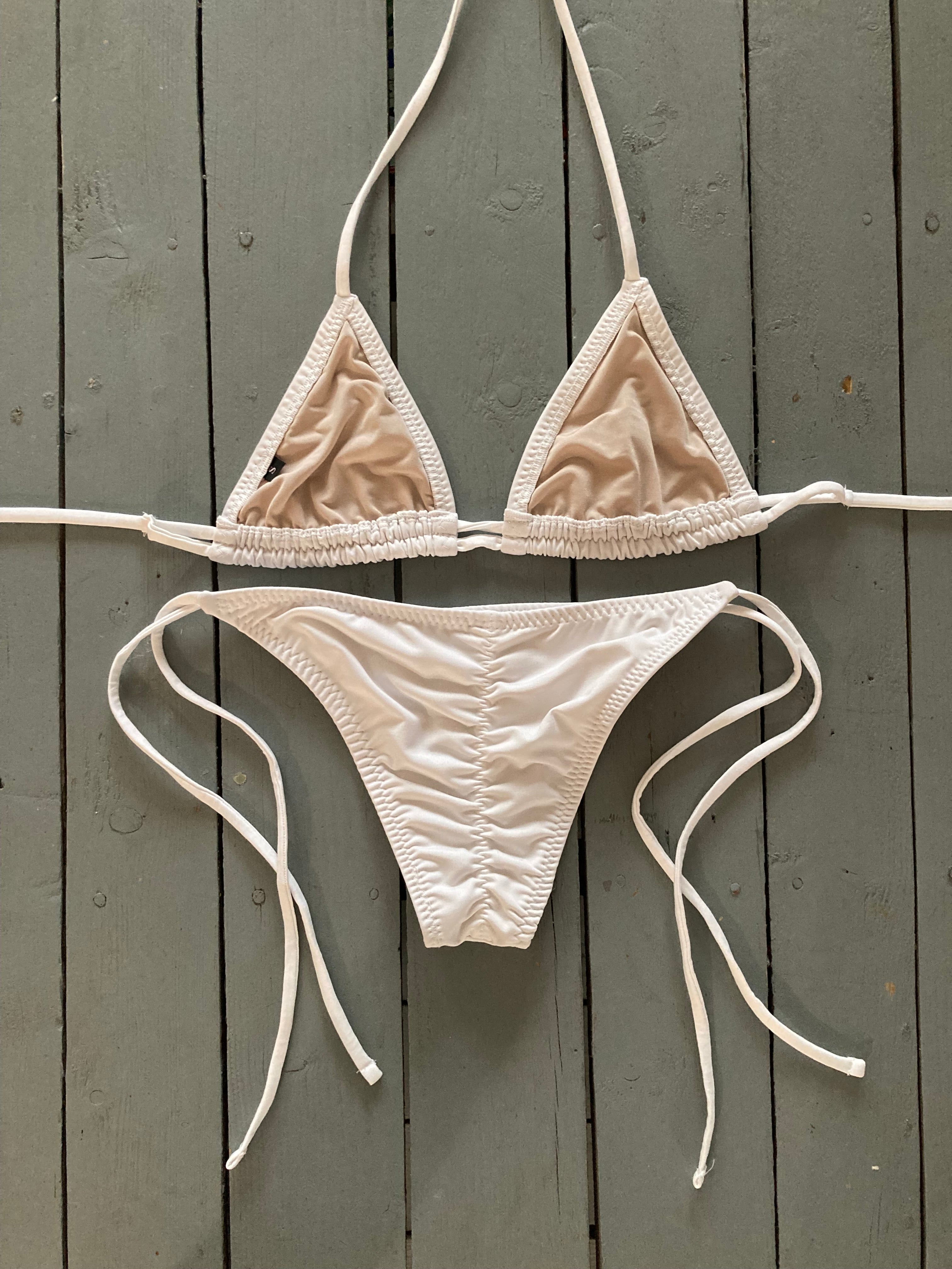 White 2 String Triangle Bikini Top