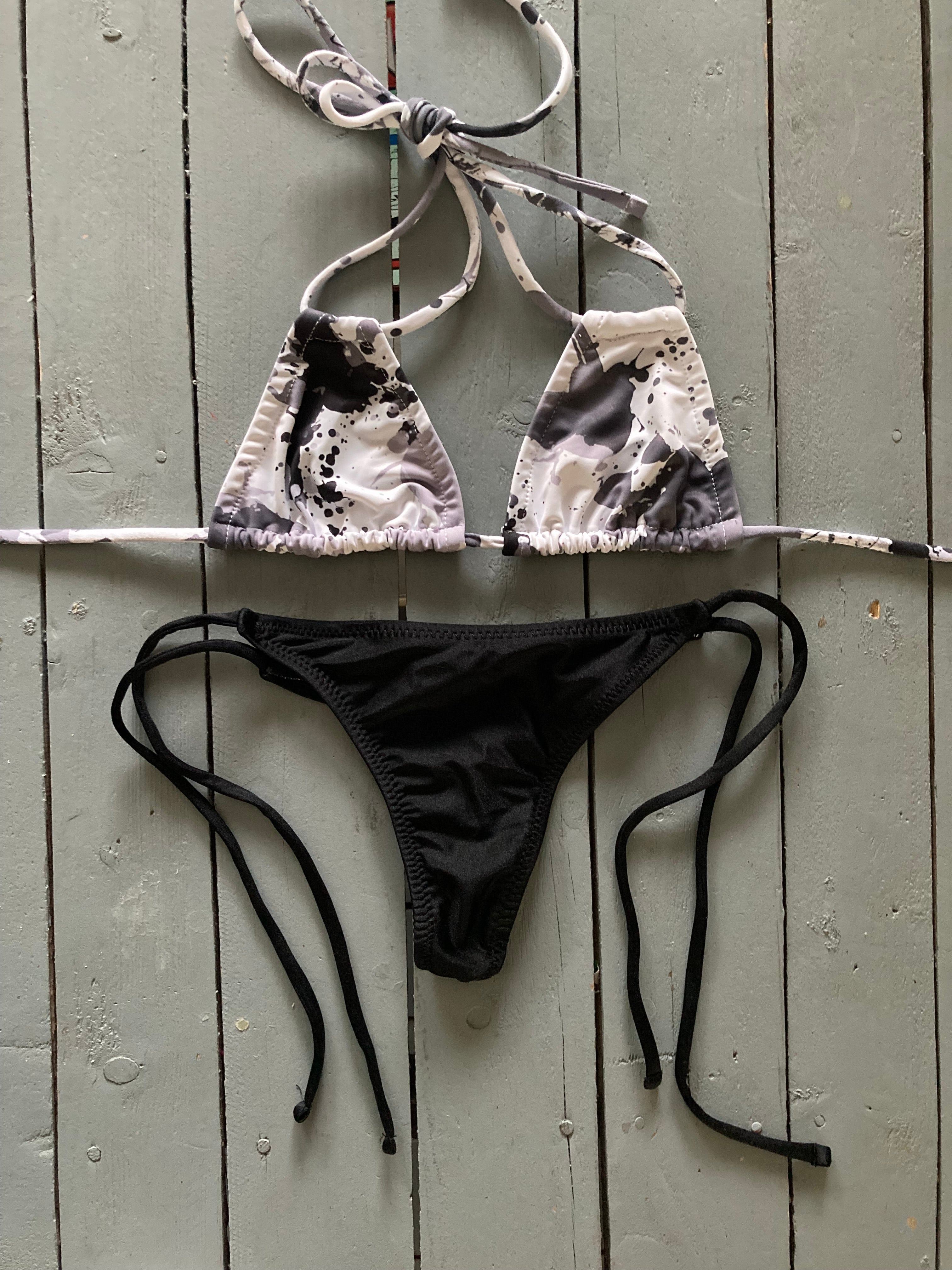 Gray Army Double String Triangle Bikini Top