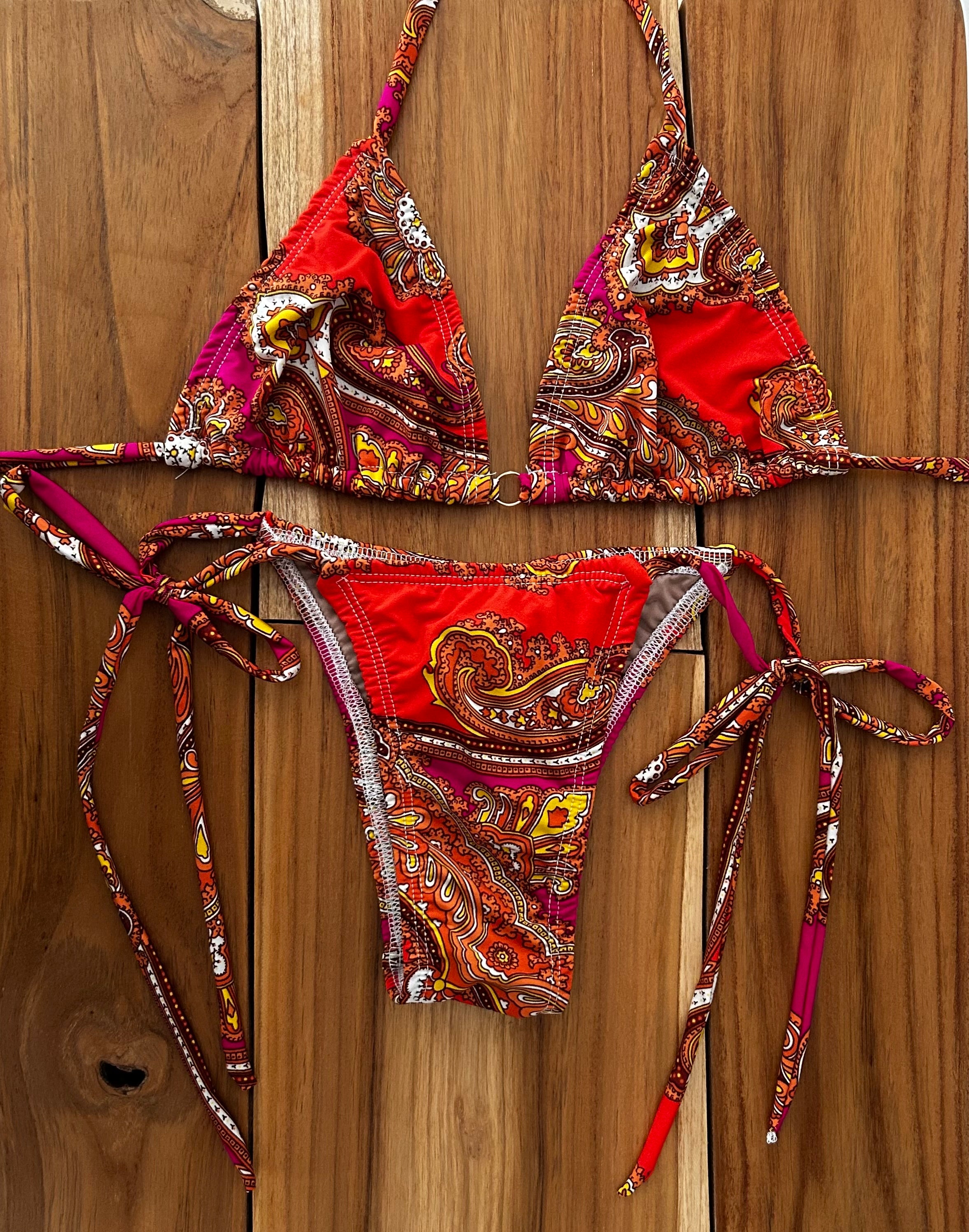 Orange Paisley Brazilian Bikini Set