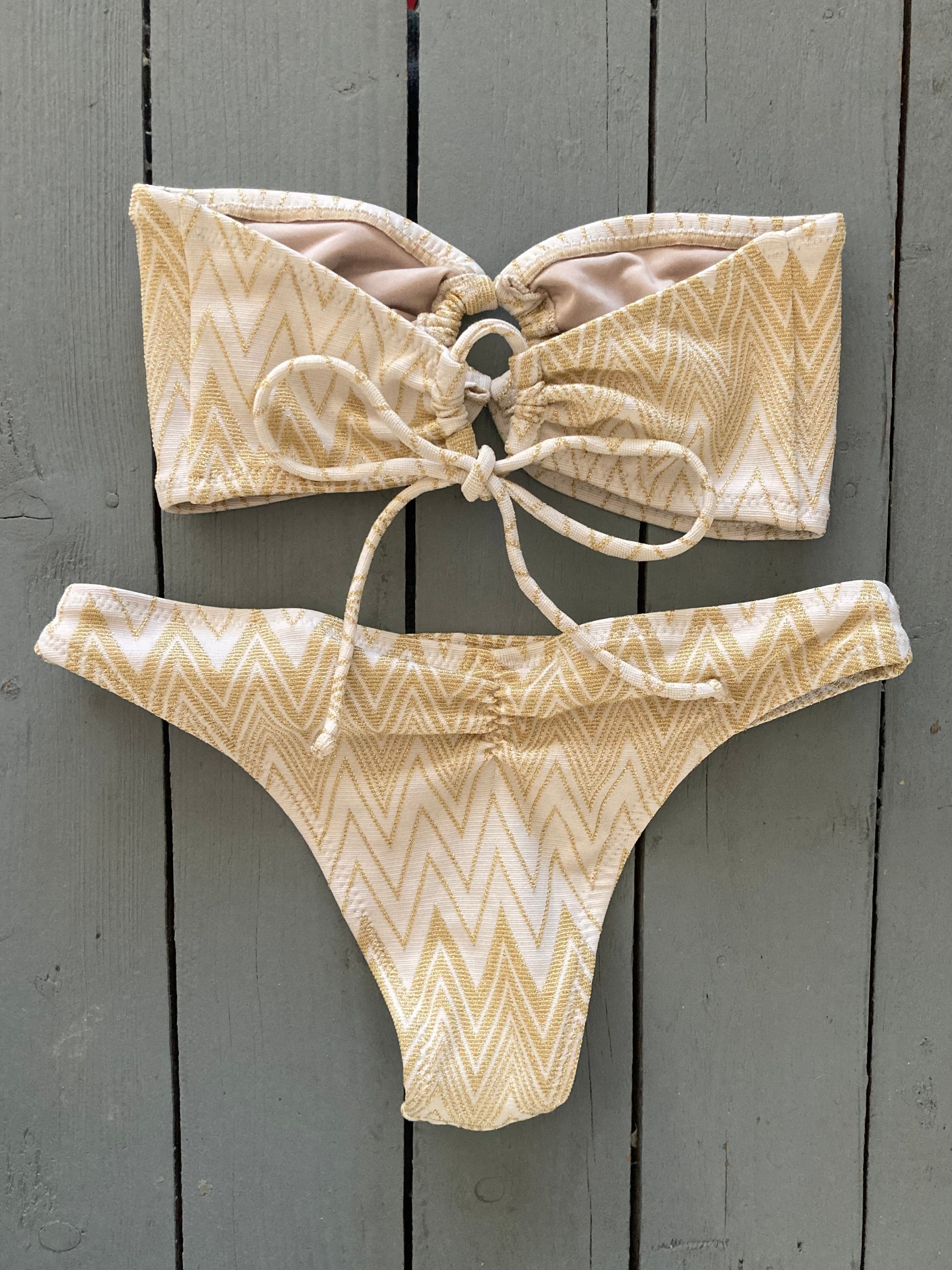 Gold Print Bandeau Bikini Top w/Classic Bikini Bottom